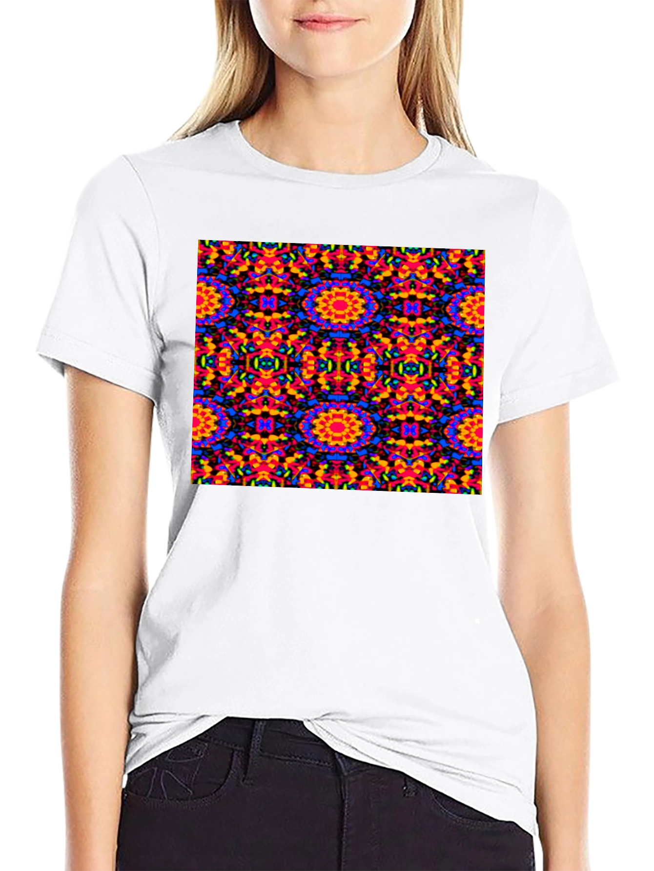 Kaleidoscope Patterned Black T-Shirt