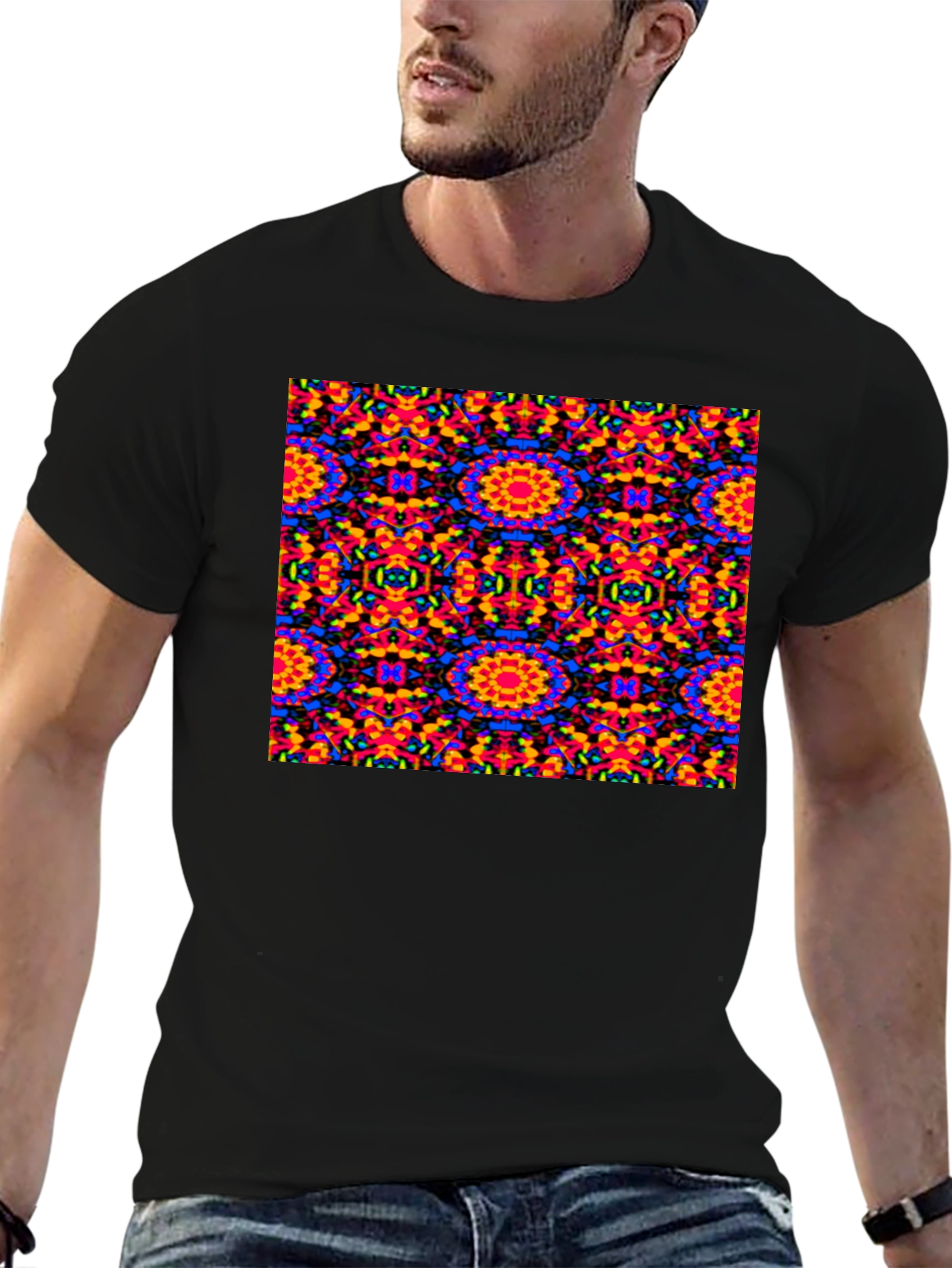 Kaleidoscope Patterned Black T-Shirt