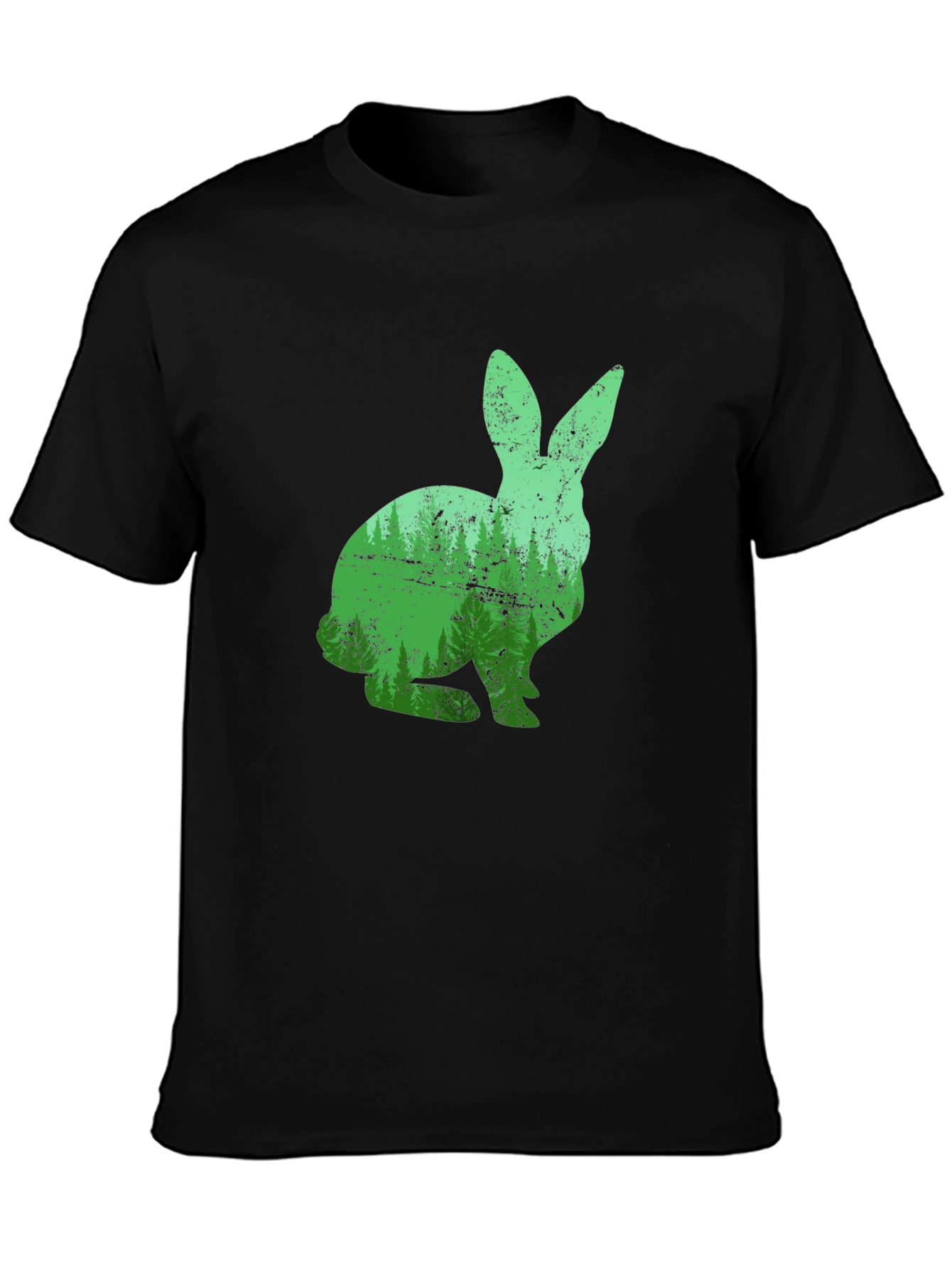 Nature Rabbit Graphic Tee - Black Cotton Shirt