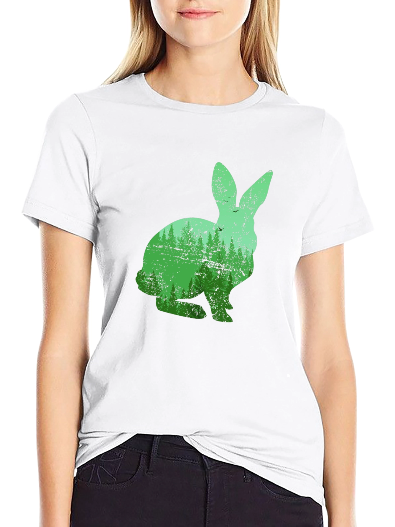 Nature Rabbit Graphic Tee - Black Cotton Shirt