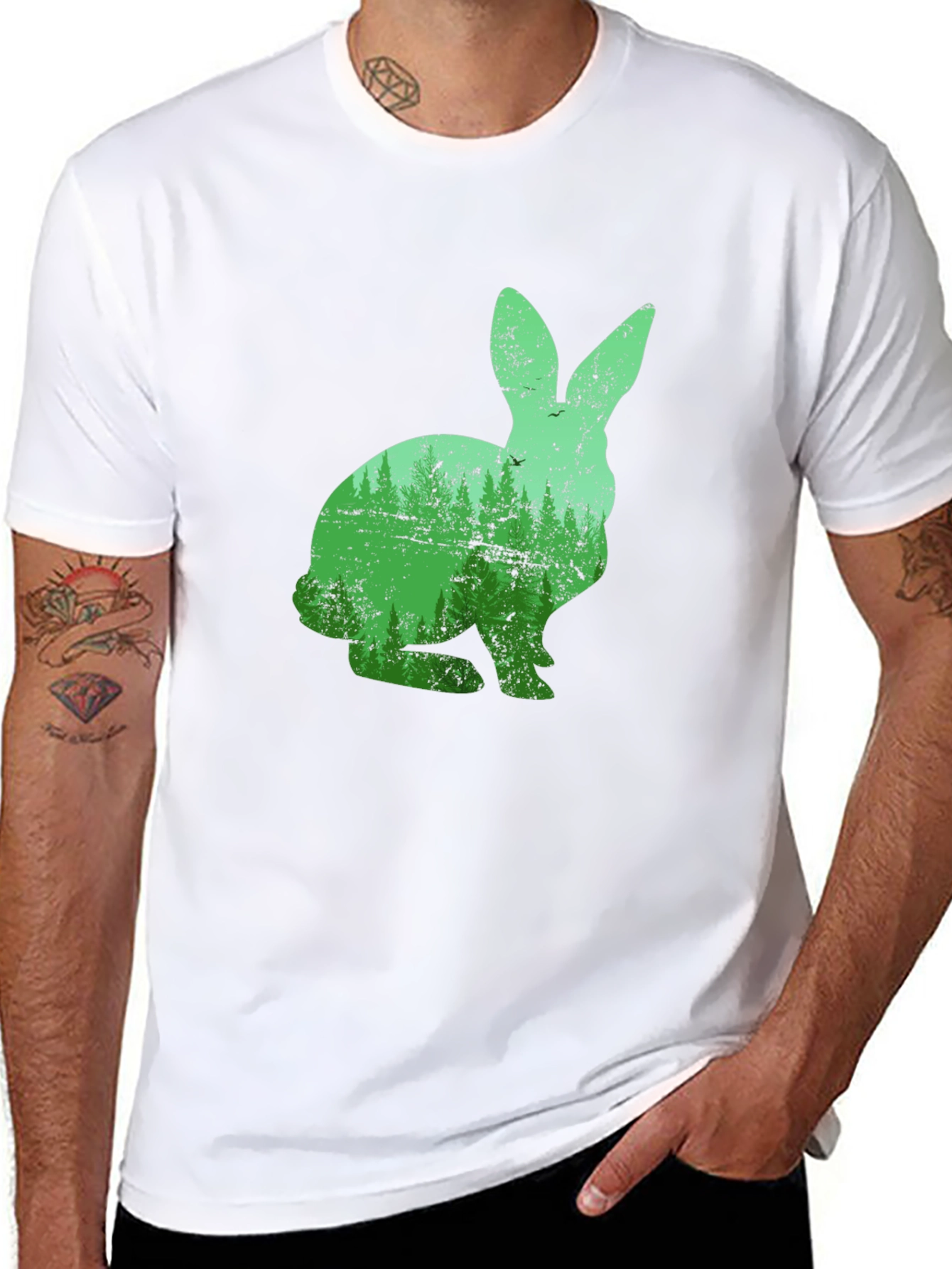Nature Rabbit Graphic Tee - Black Cotton Shirt
