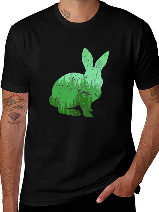 Nature Rabbit Graphic Tee - Black Cotton Shirt