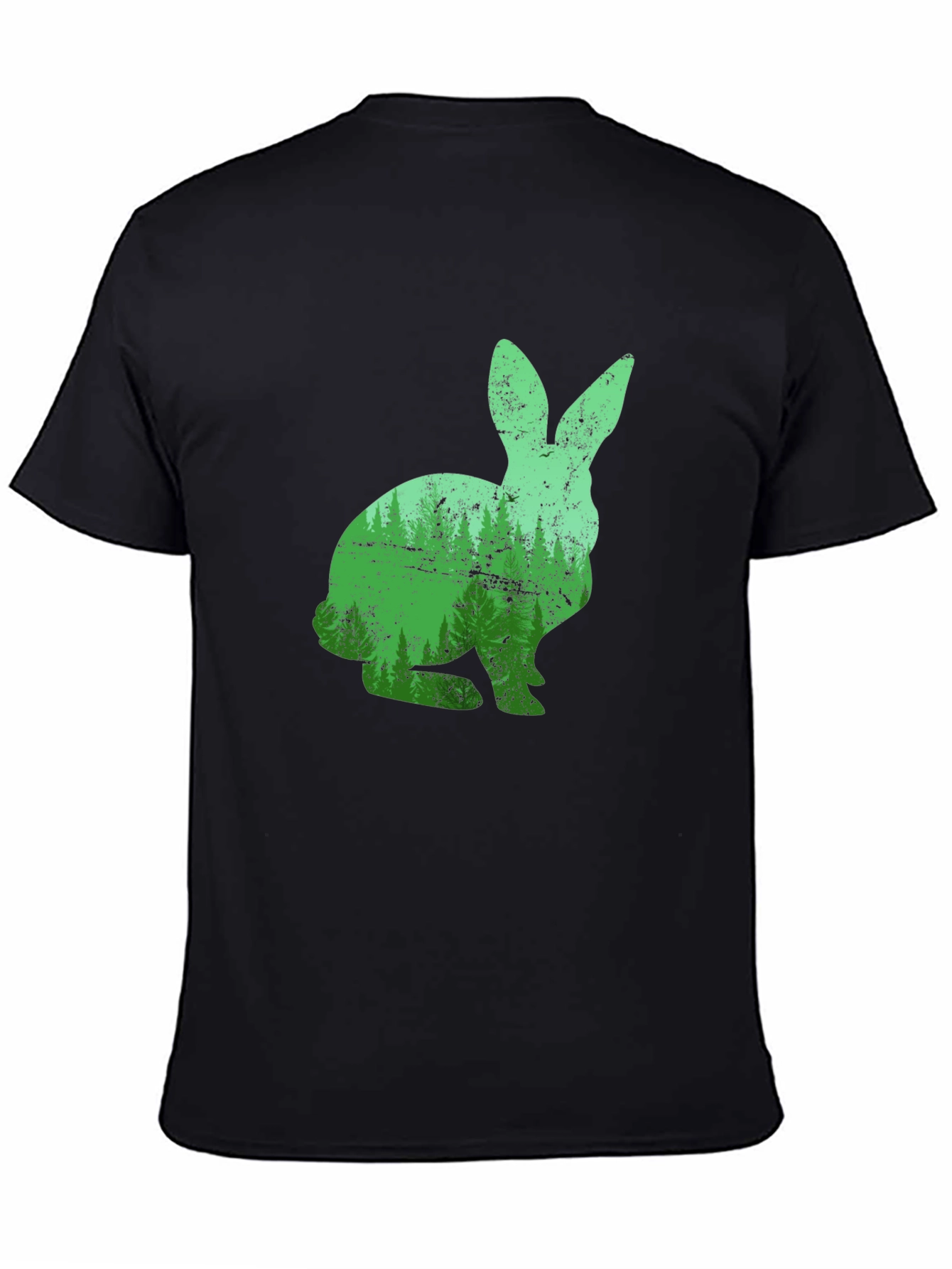 Nature Rabbit Graphic Tee - Black Cotton Shirt