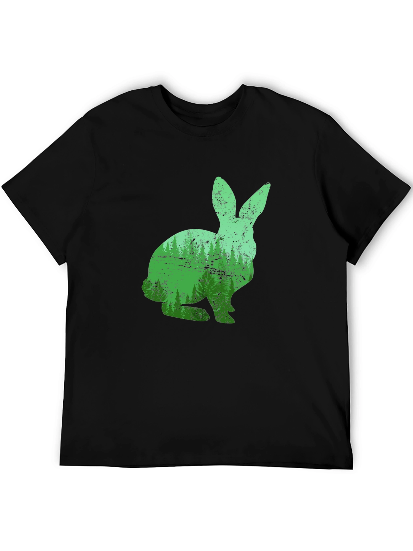 Nature Rabbit Graphic Tee - Black Cotton Shirt