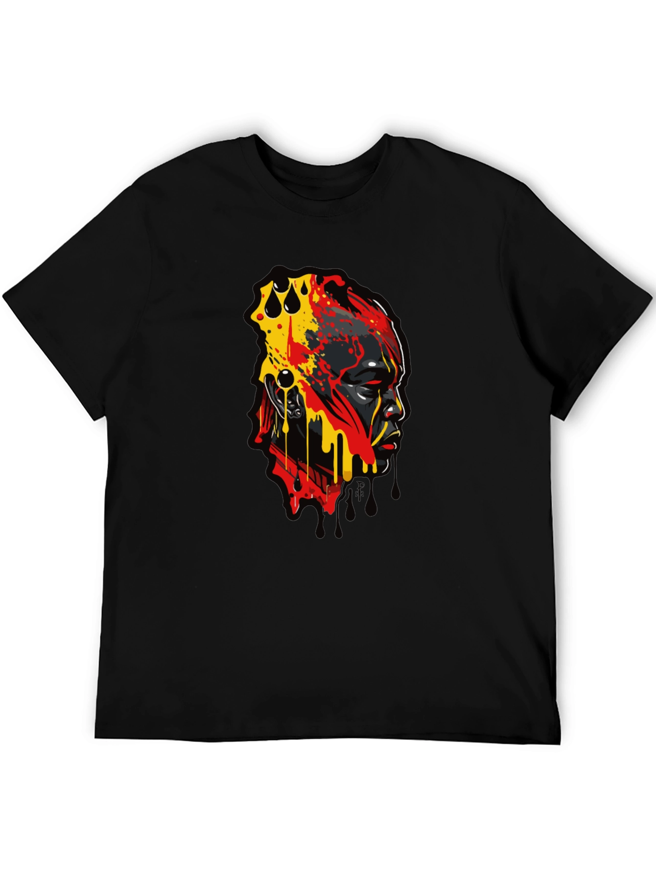 Abstract Face Graphic Print Black T-Shirt