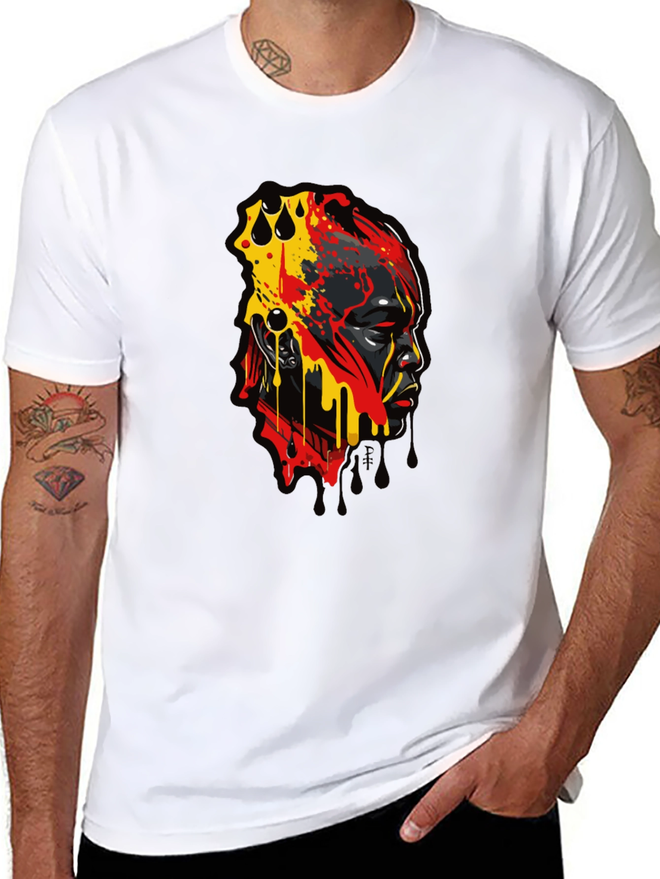 Abstract Face Graphic Print Black T-Shirt