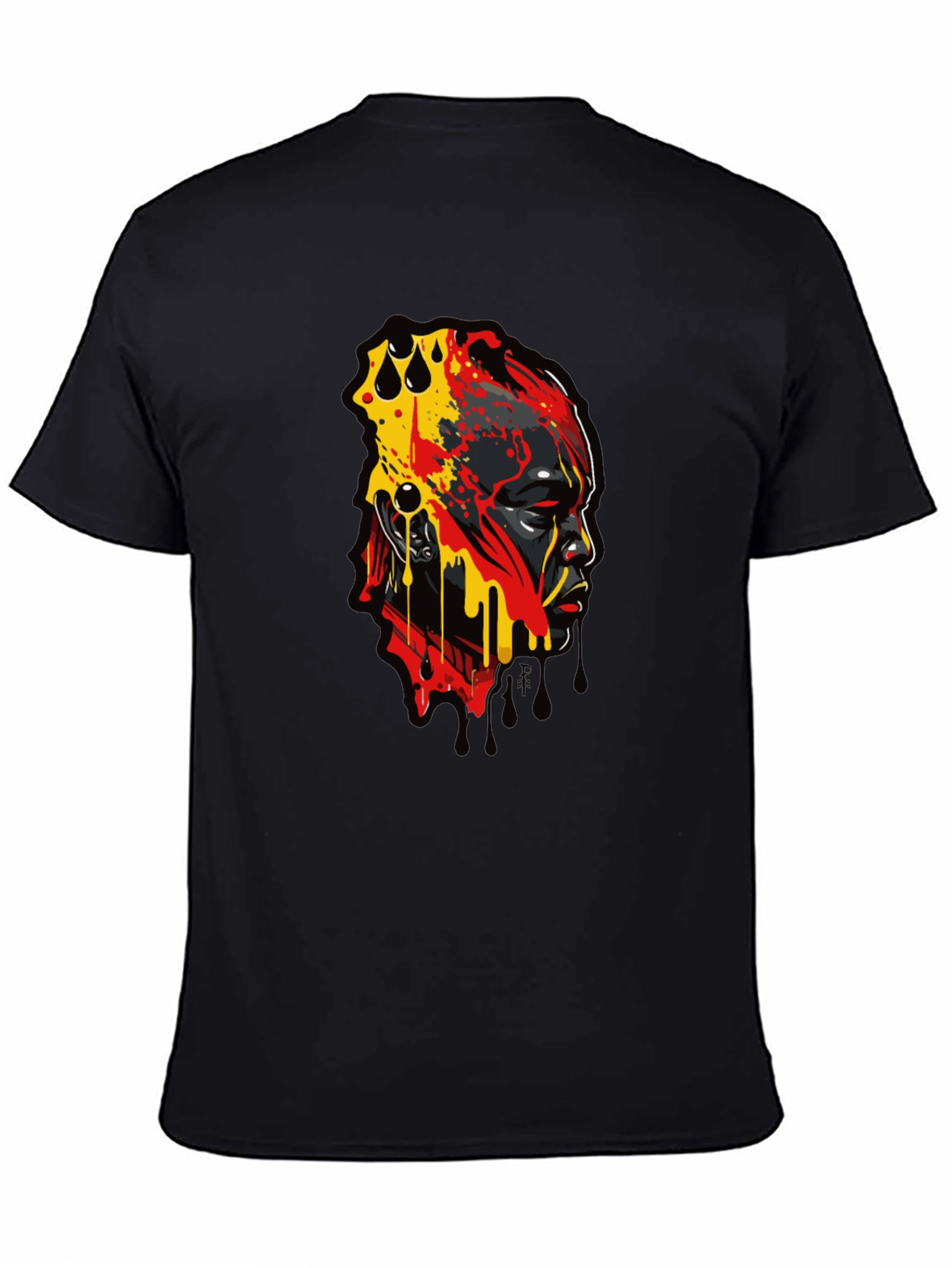 Abstract Face Graphic Print Black T-Shirt