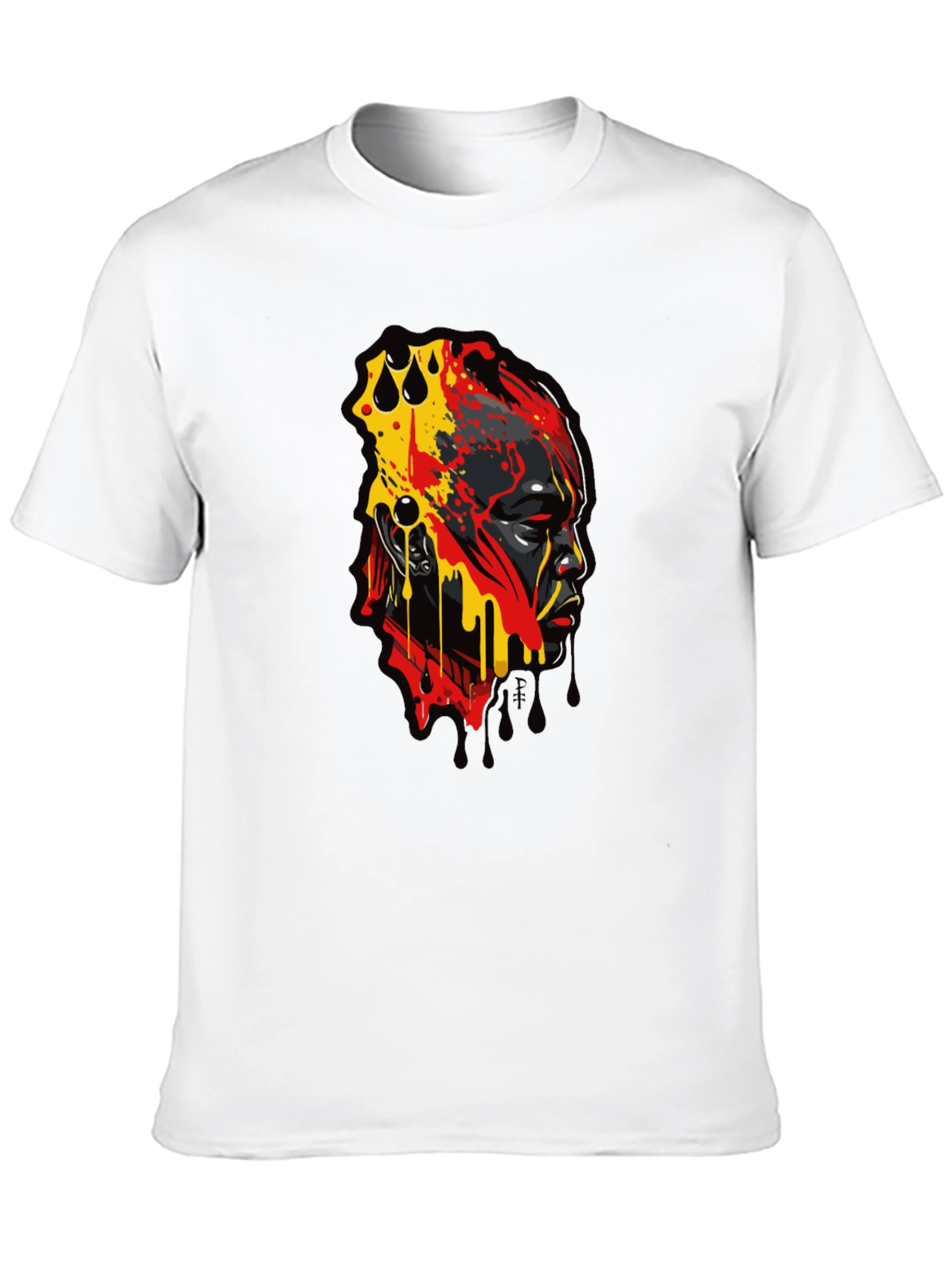 Abstract Face Graphic Print Black T-Shirt