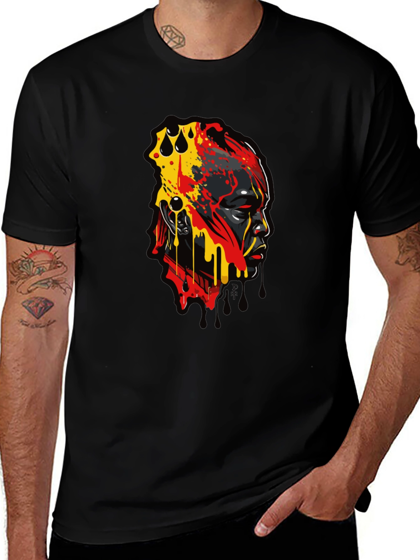 Abstract Face Graphic Print Black T-Shirt