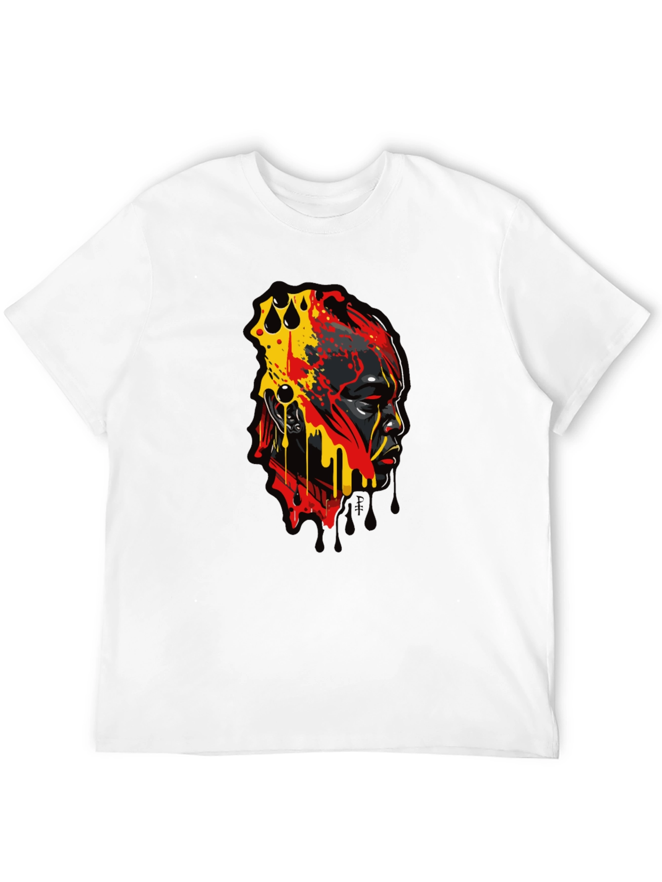 Abstract Face Graphic Print Black T-Shirt
