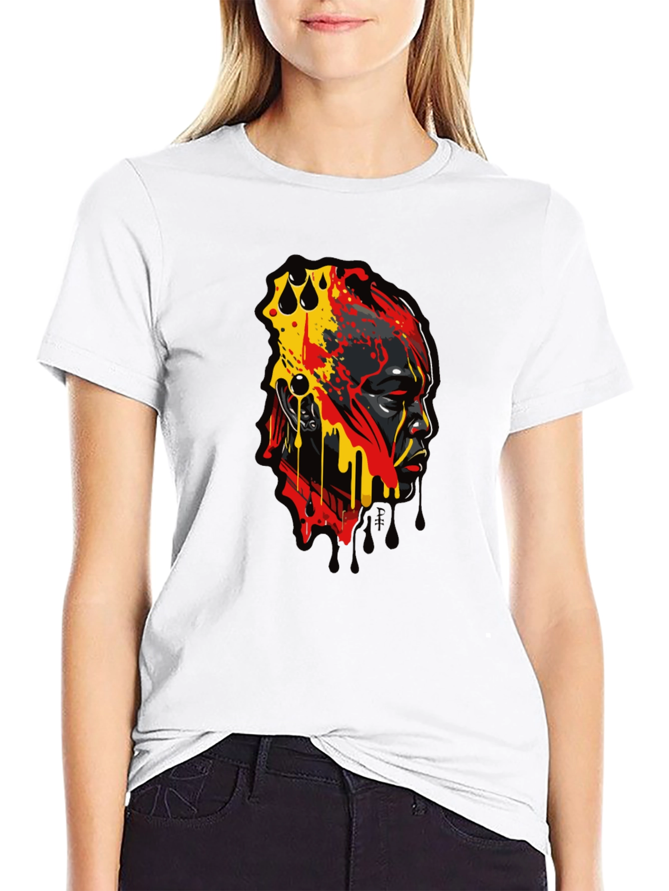 Abstract Face Graphic Print Black T-Shirt