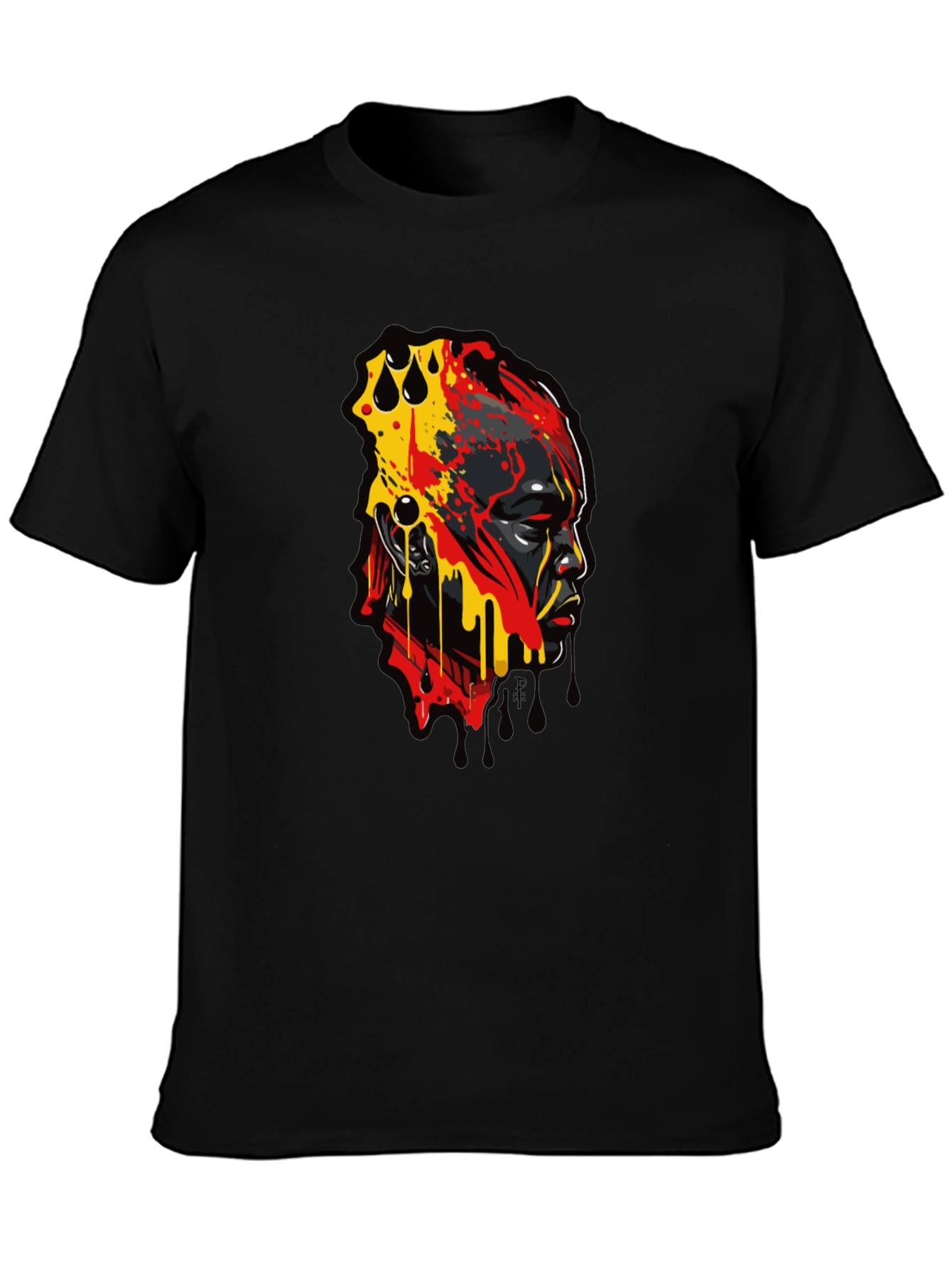 Abstract Face Graphic Print Black T-Shirt