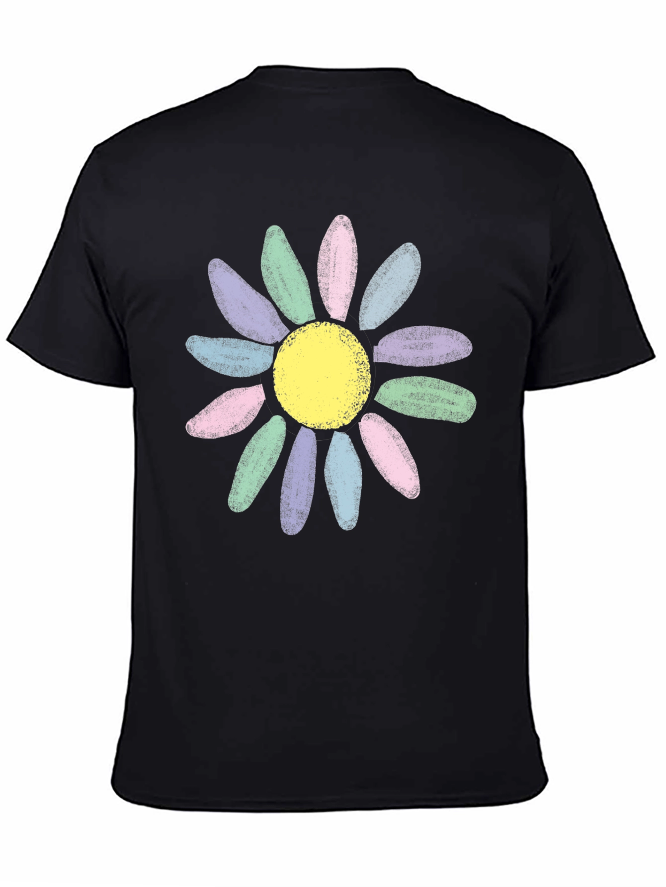 Pastel Daisy Graphic Black T-Shirt