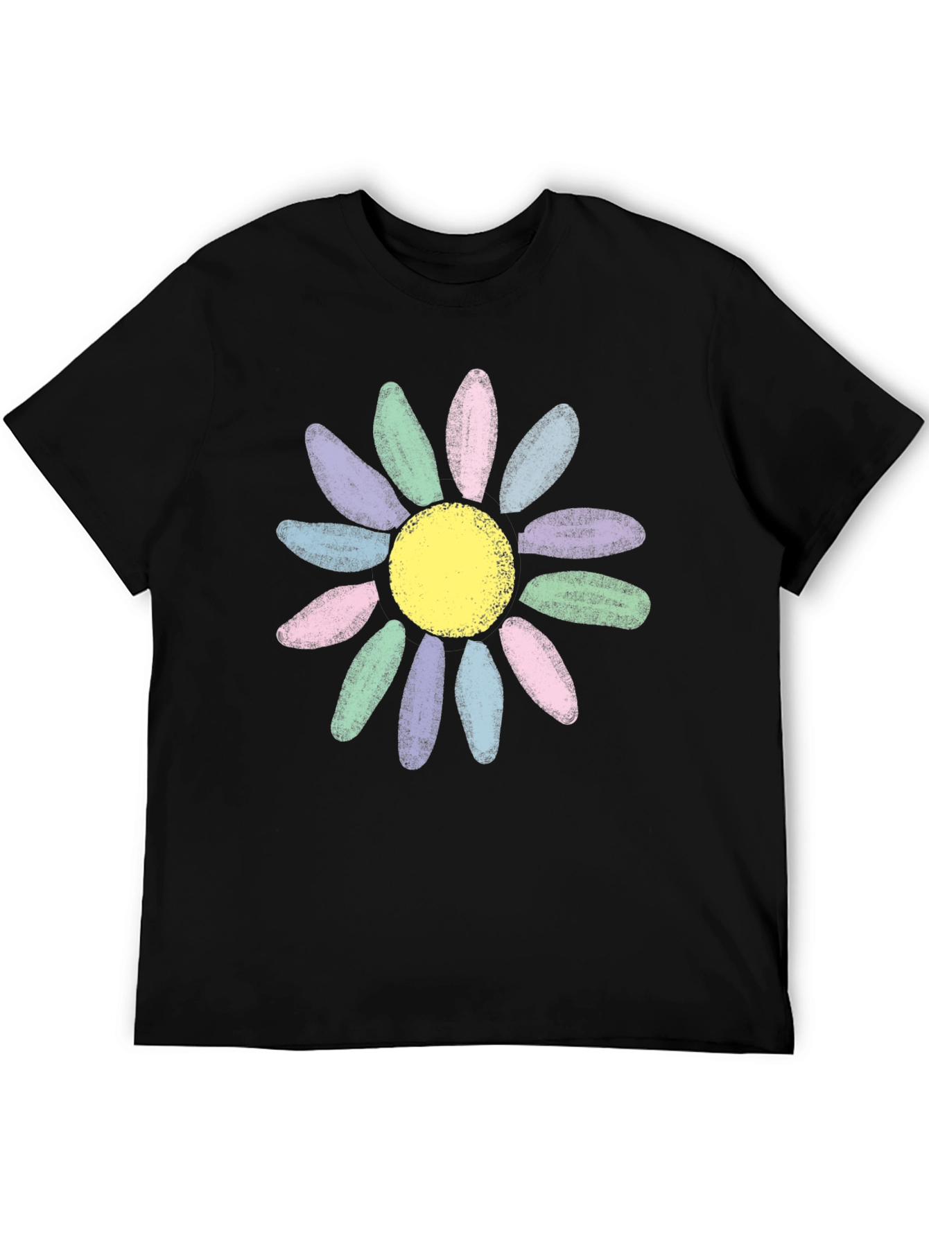 Pastel Daisy Graphic Black T-Shirt