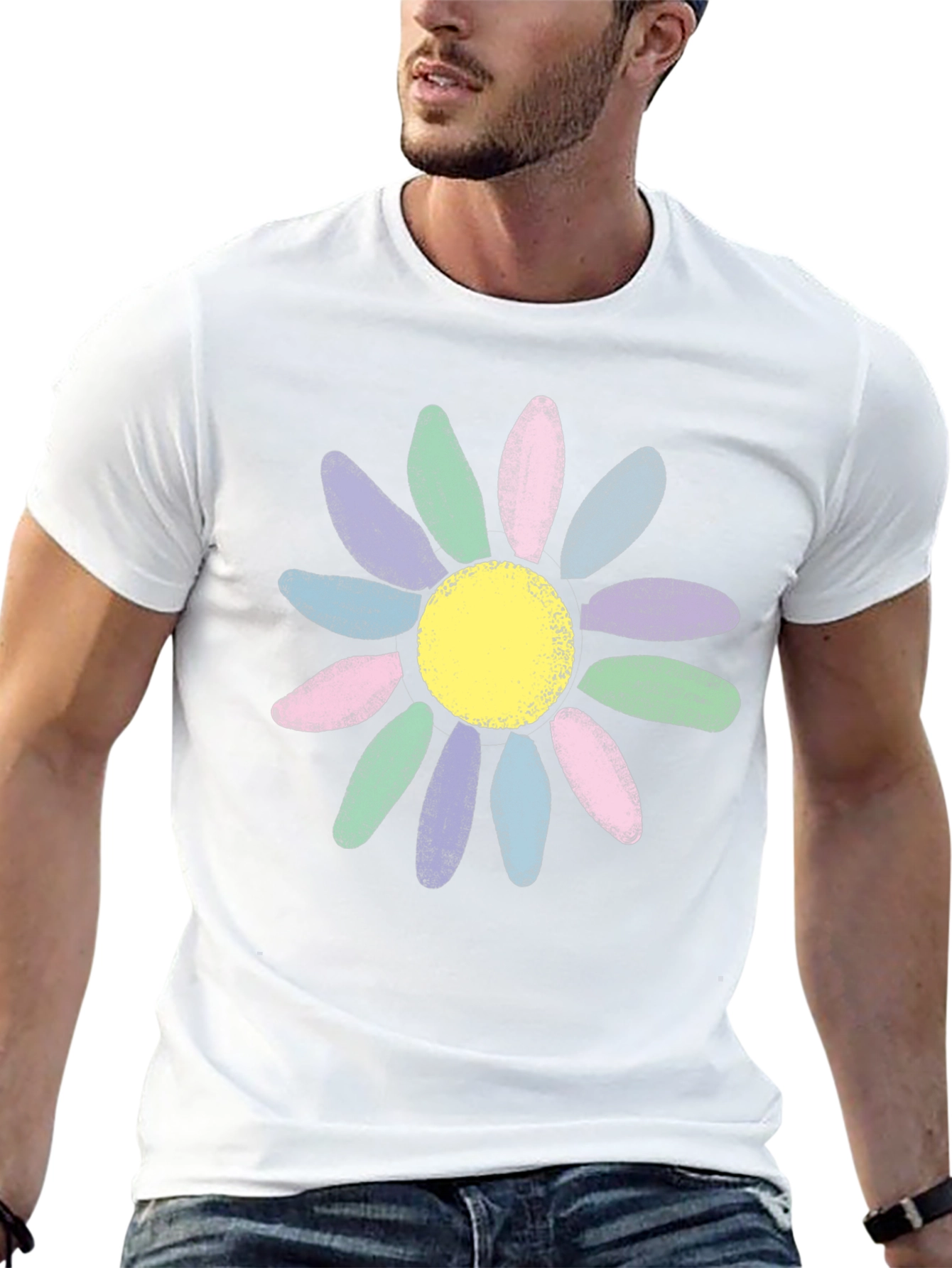 Pastel Daisy Graphic Black T-Shirt