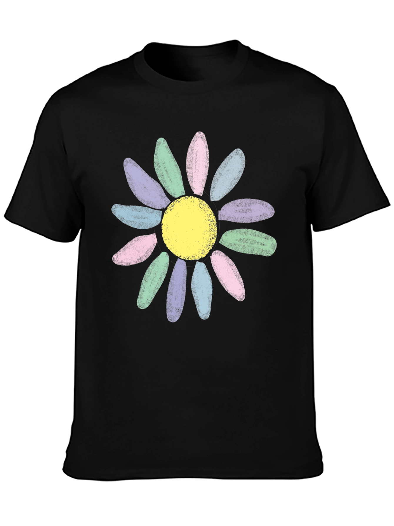 Pastel Daisy Graphic Black T-Shirt