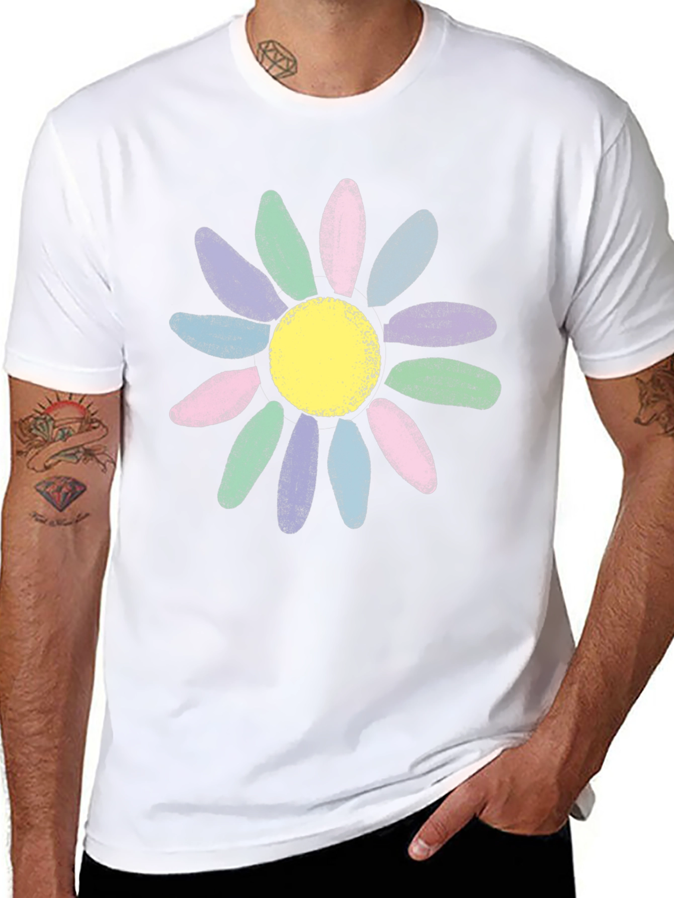 Pastel Daisy Graphic Black T-Shirt