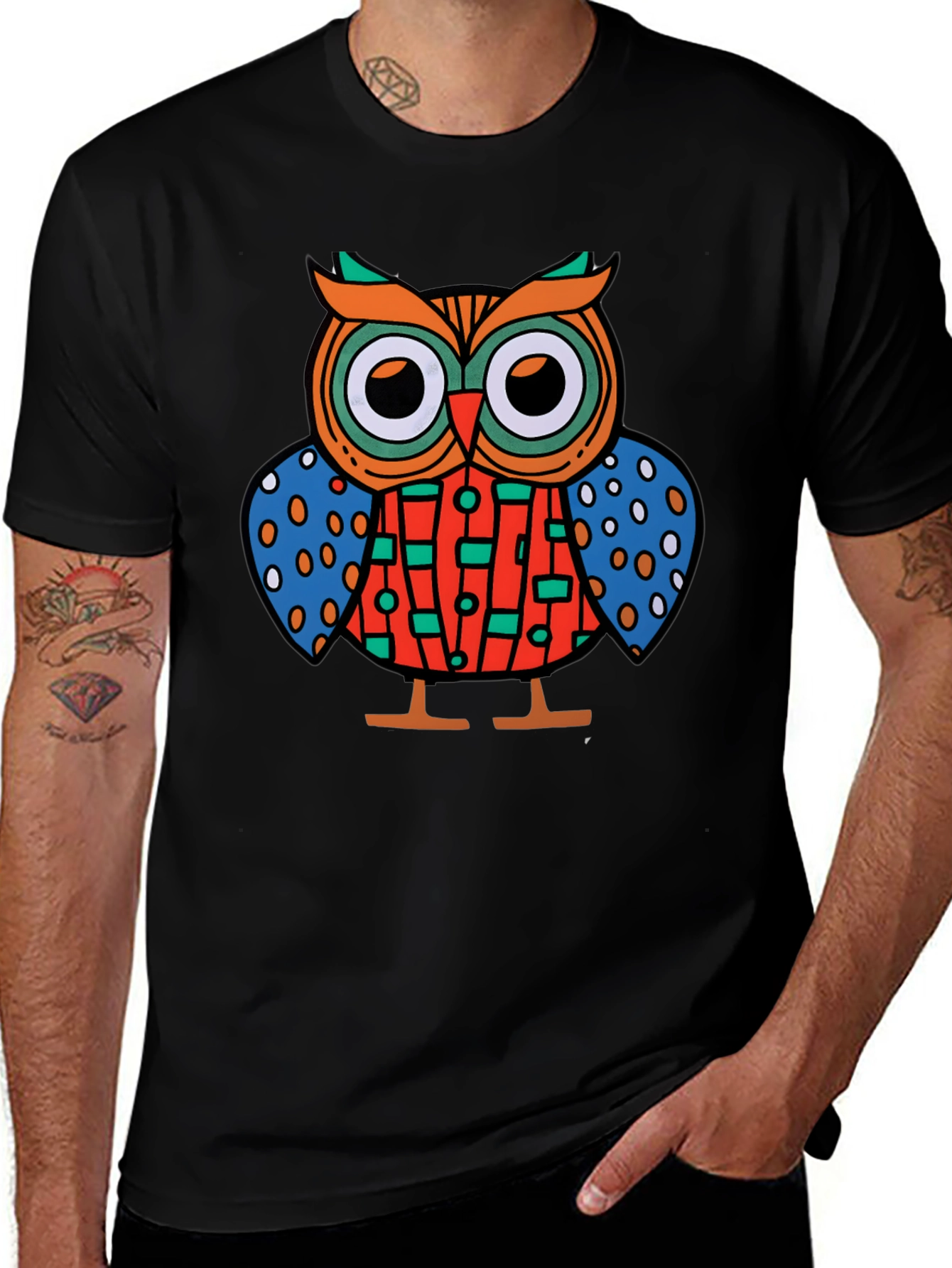 Funky Owl Graphic Tee - Mens Black T-Shirt