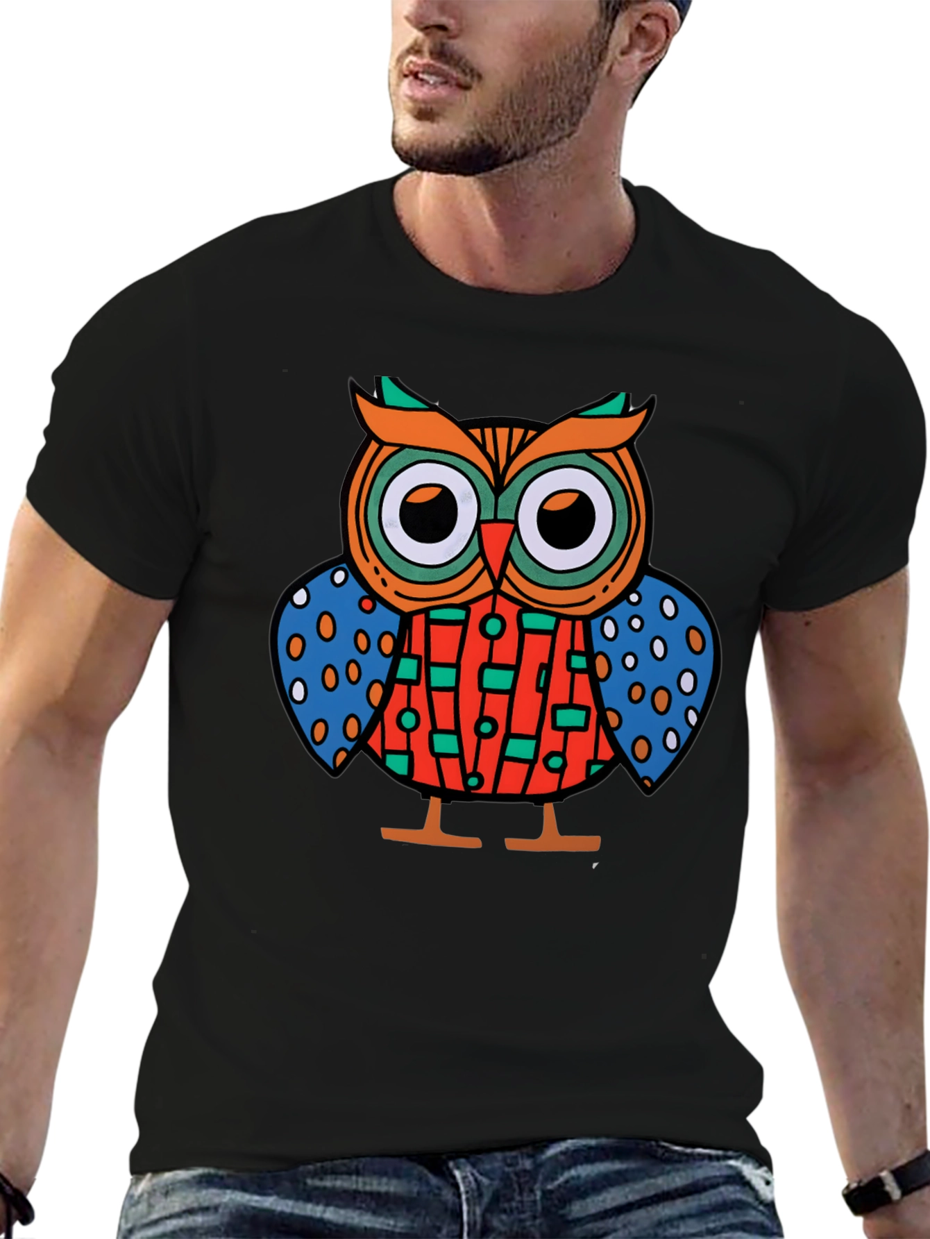Funky Owl Graphic Tee - Mens Black T-Shirt