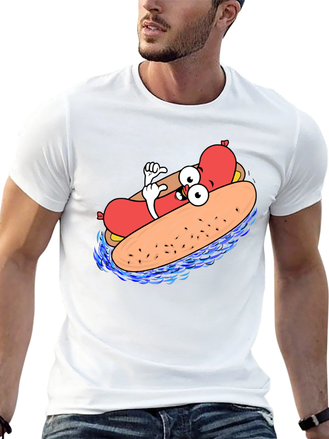 Cool Cartoon Hotdog Black T-Shirt