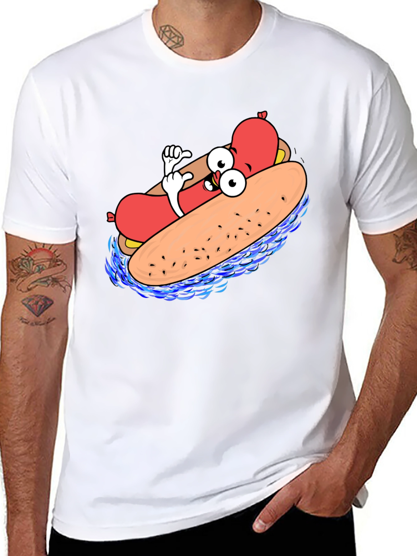 Cool Cartoon Hotdog Black T-Shirt