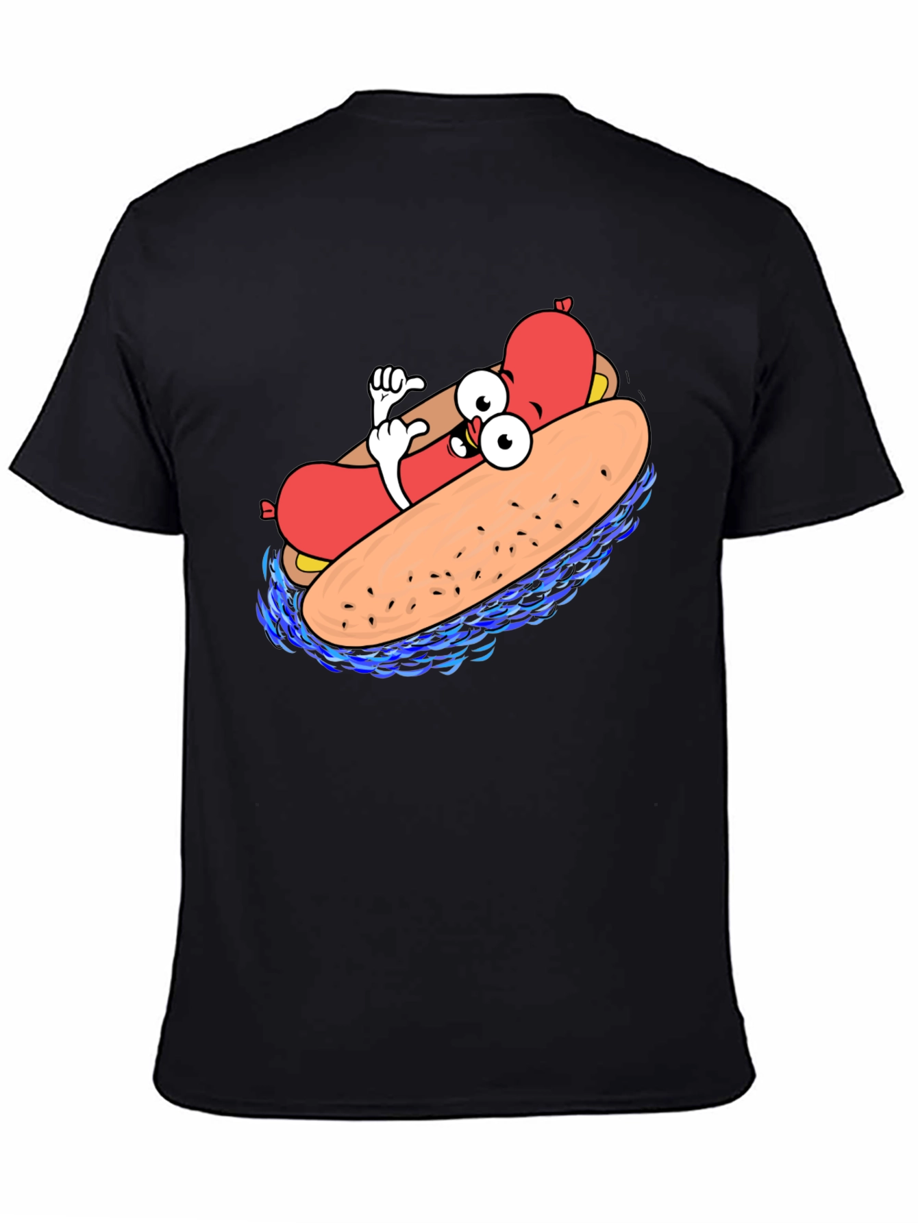 Cool Cartoon Hotdog Black T-Shirt
