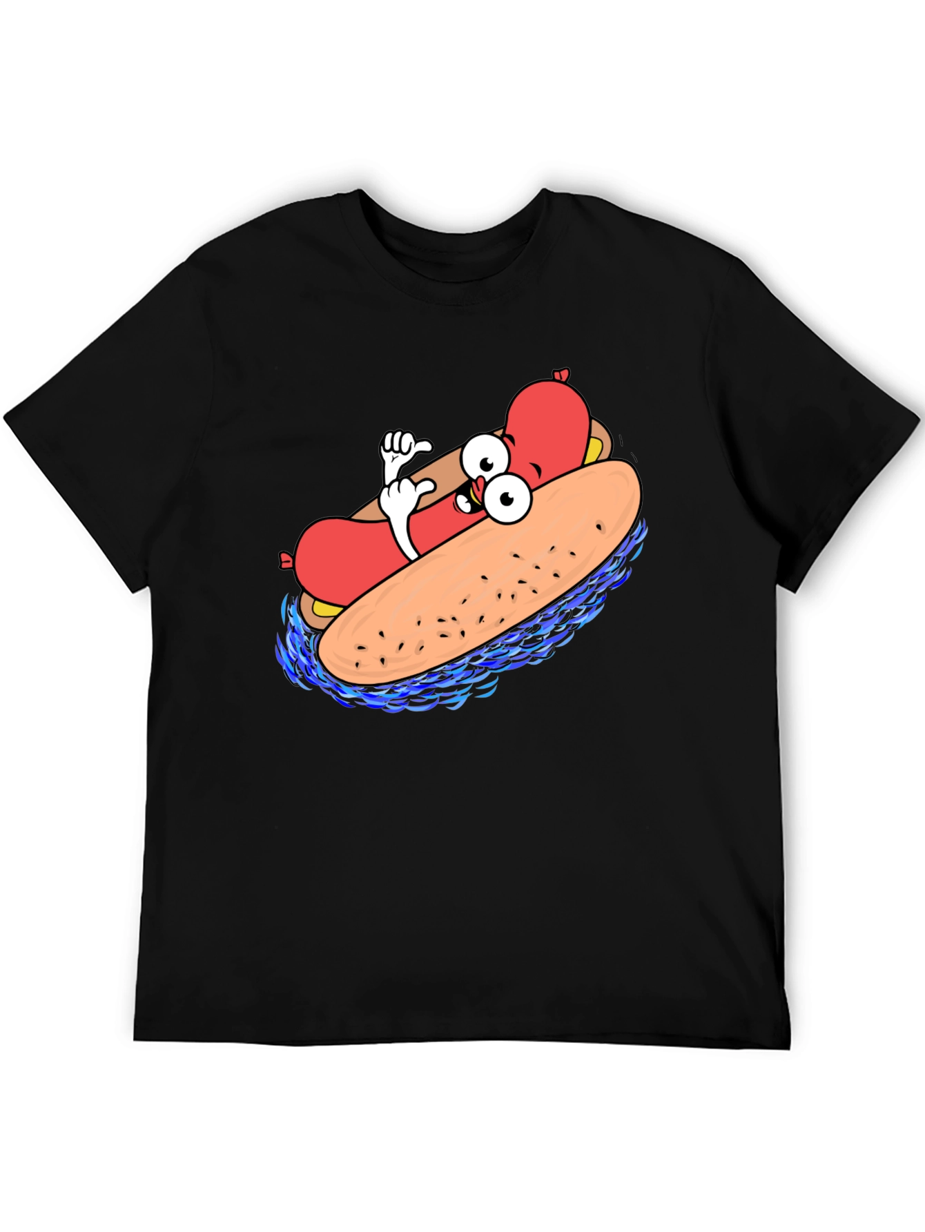 Cool Cartoon Hotdog Black T-Shirt