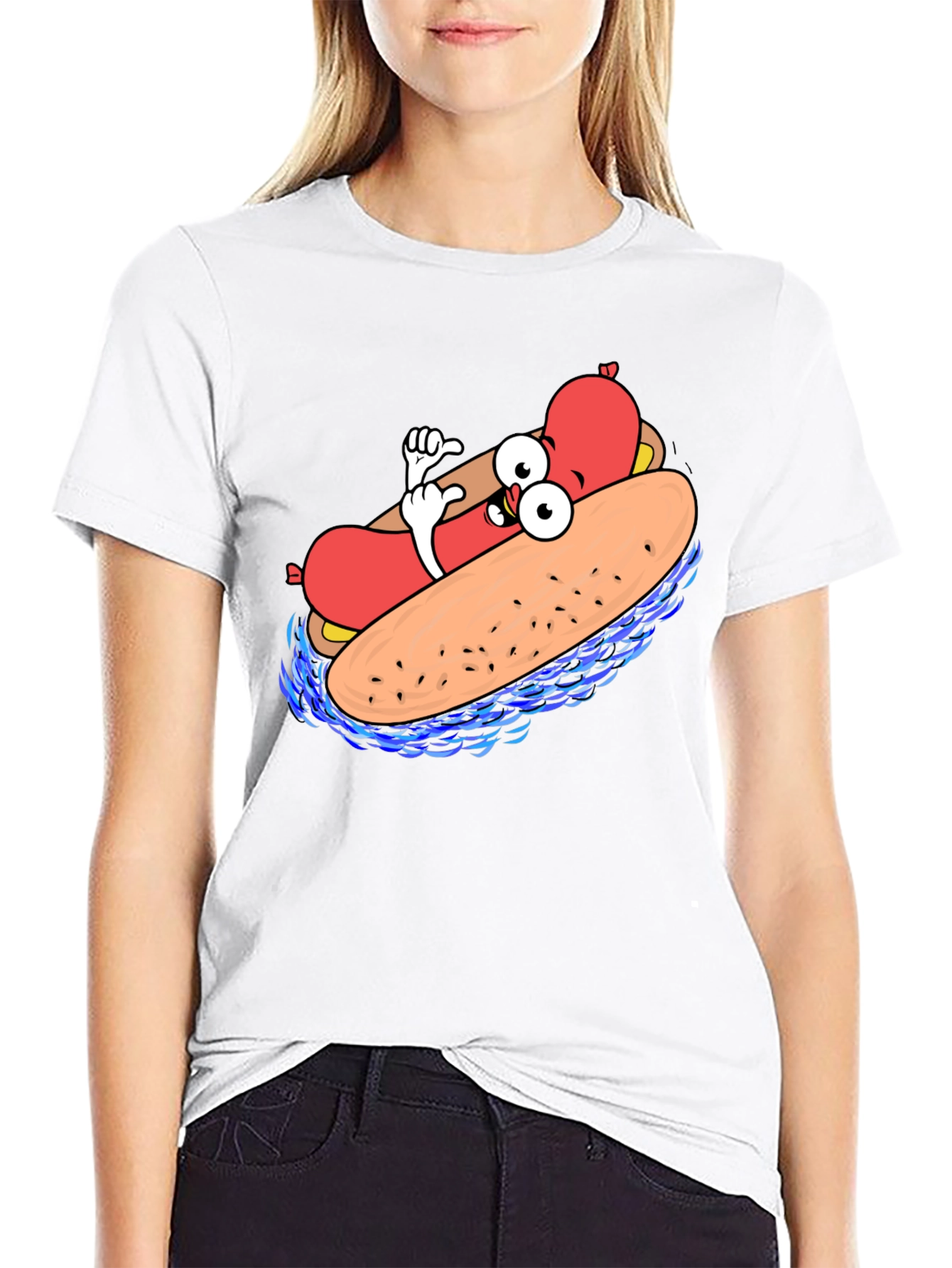Cool Cartoon Hotdog Black T-Shirt