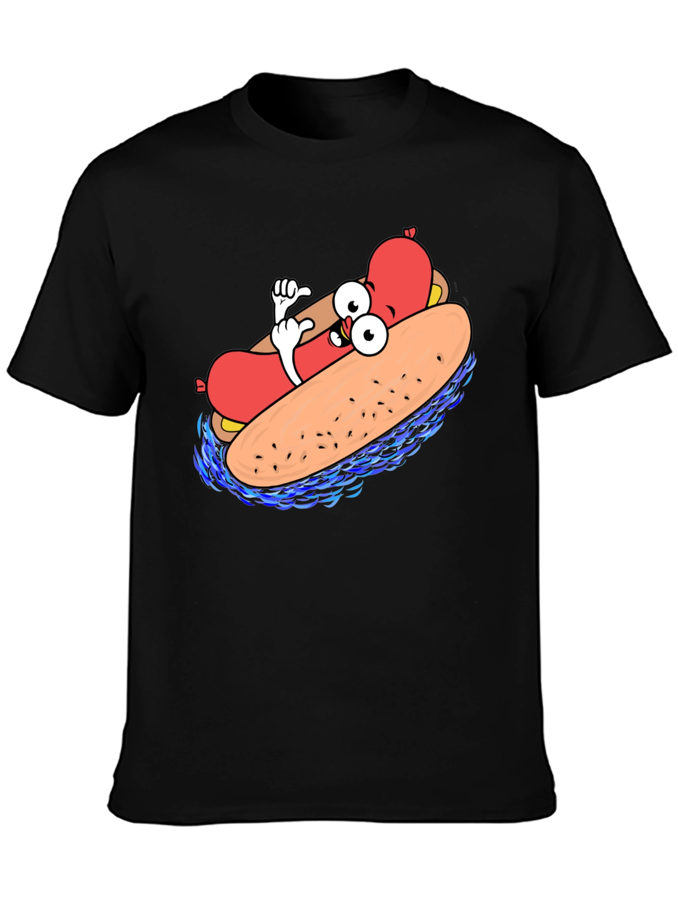 Cool Cartoon Hotdog Black T-Shirt