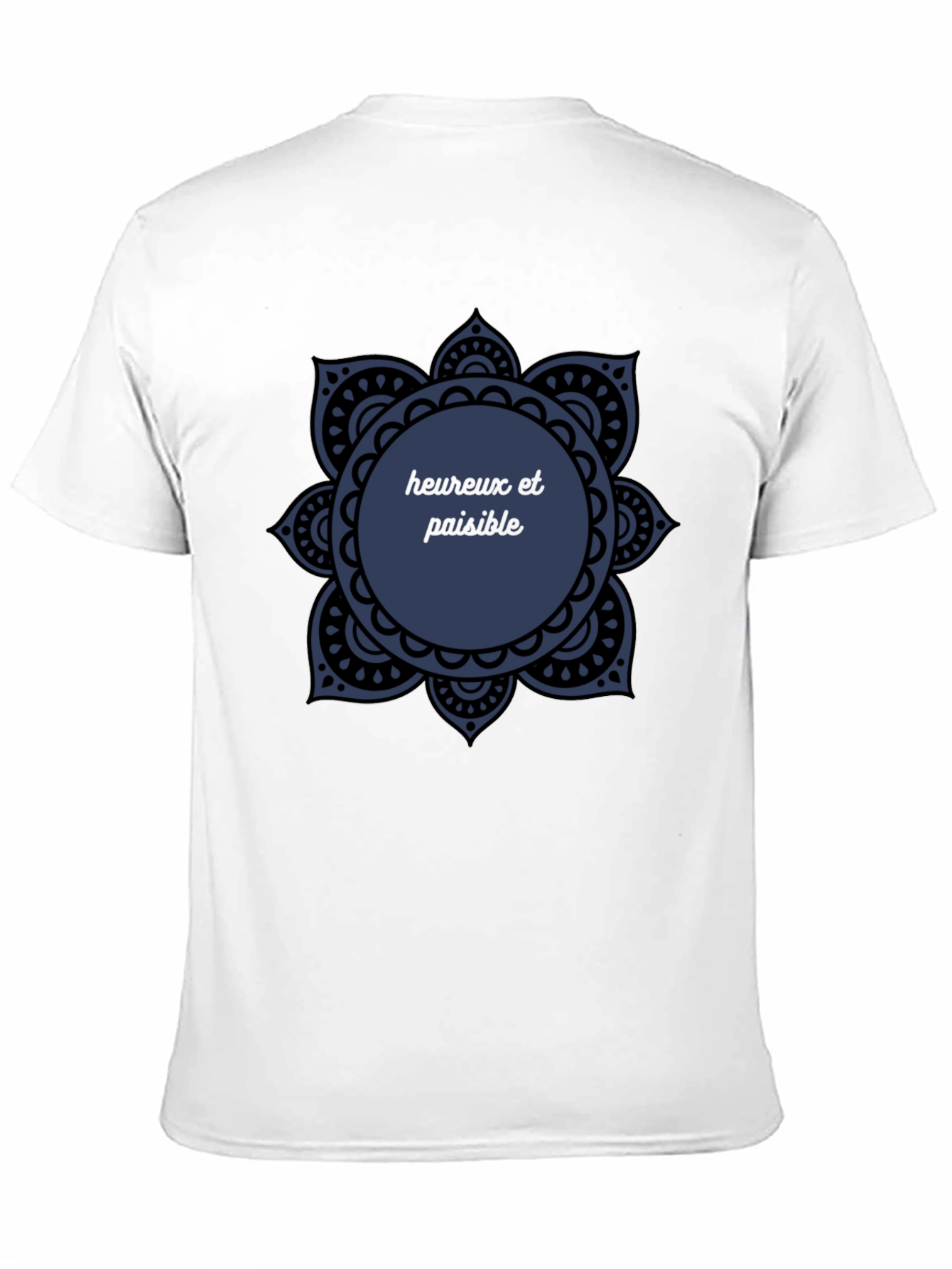 Black T-Shirt with Mandala Heureux et Paisible Design