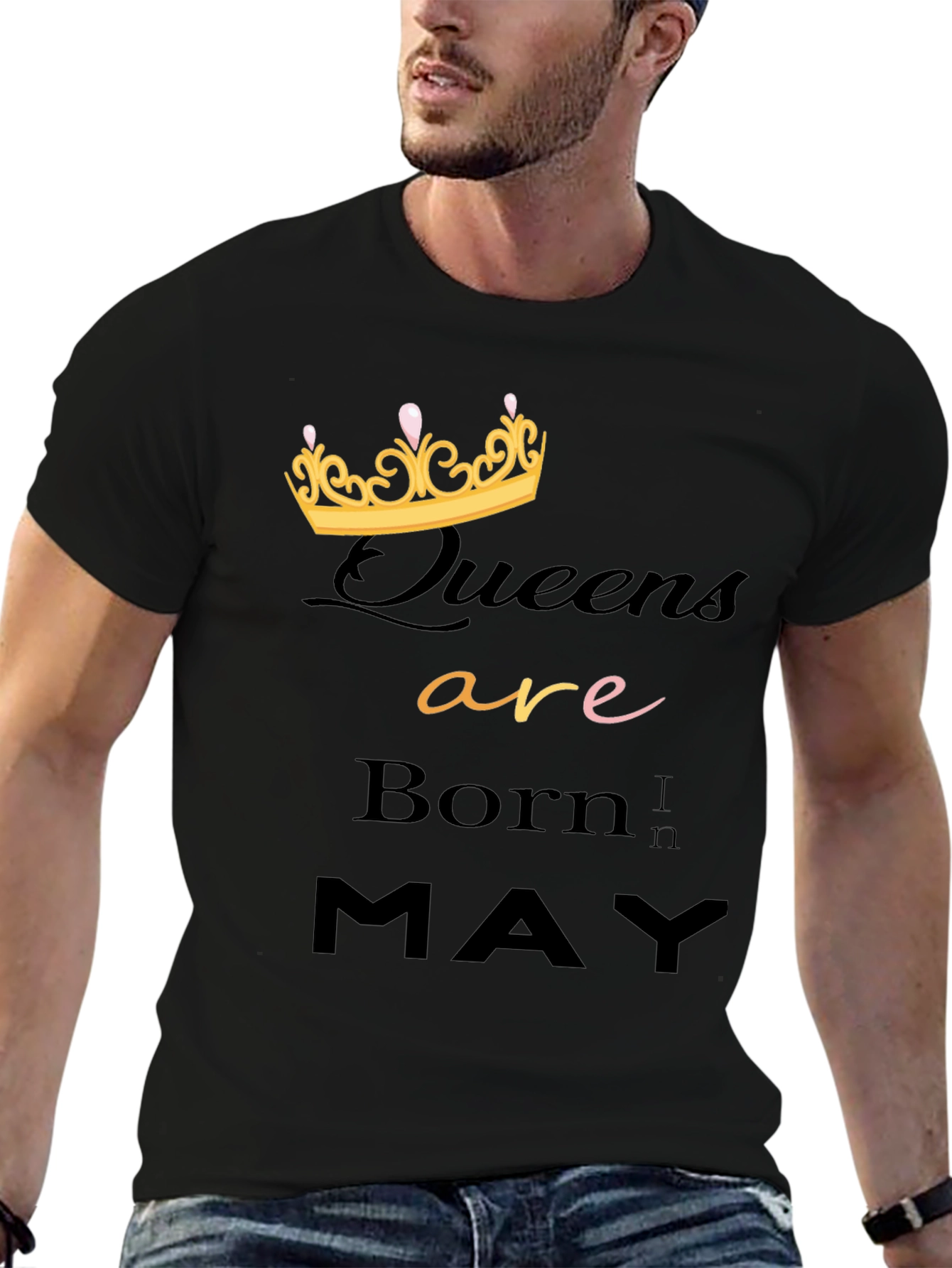 Queens Are Born In May Black Graphic T-Shirt