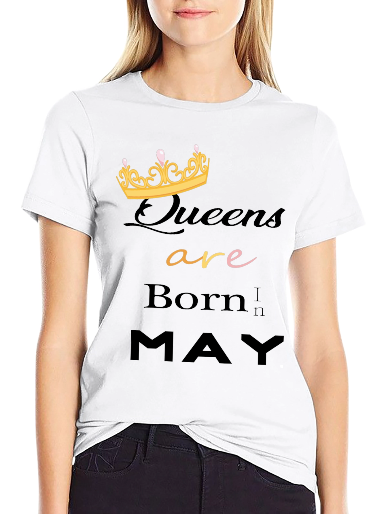 Queens Are Born In May Black Graphic T-Shirt