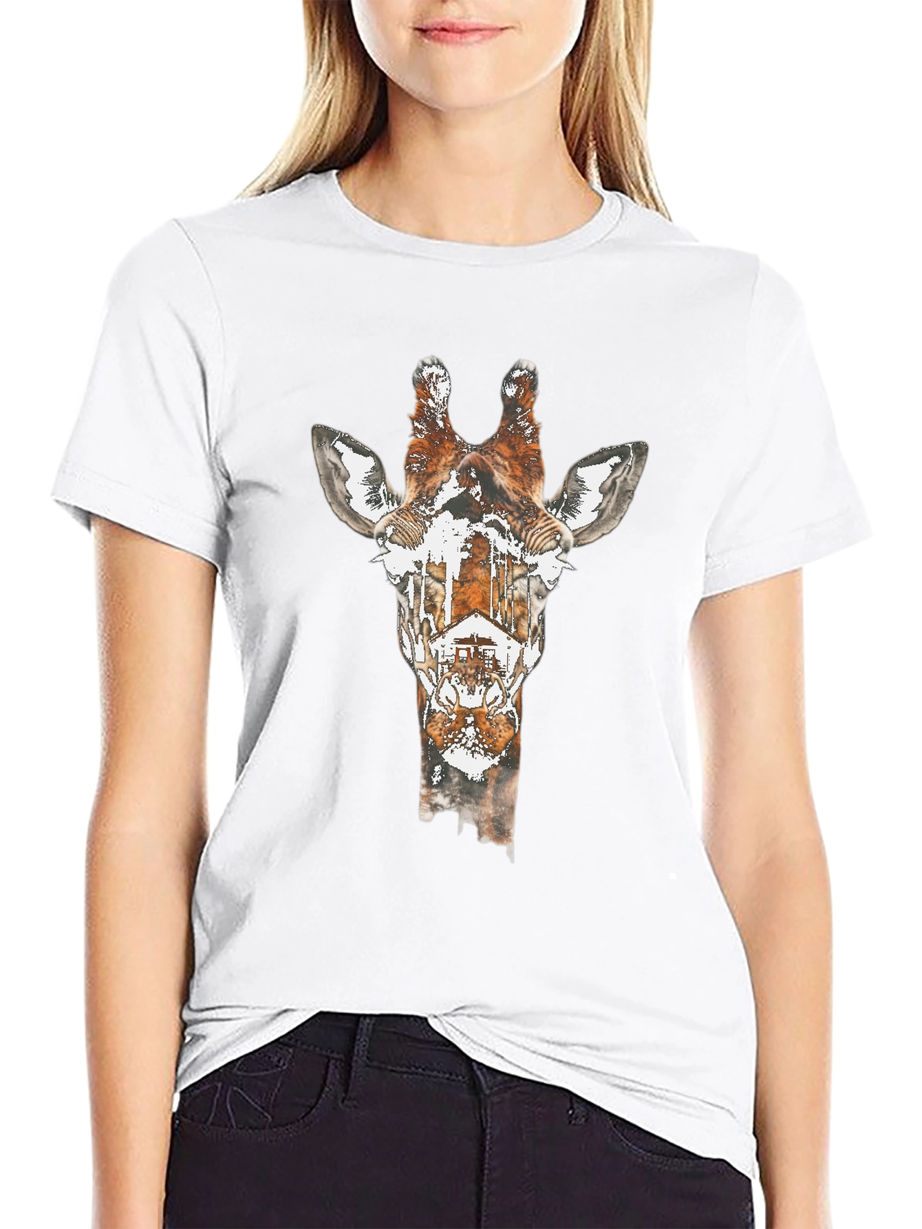 Giraffe Silhouette Graphic Tee - Unique Animal Print Shirt