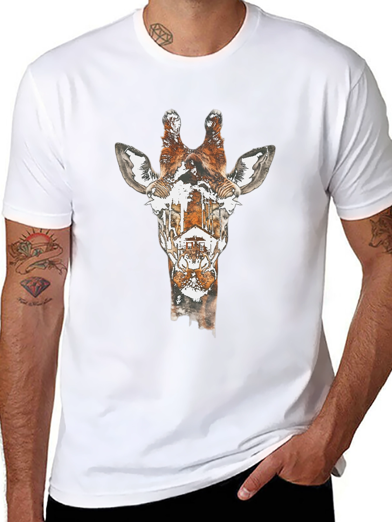 Giraffe Silhouette Graphic Tee - Unique Animal Print Shirt