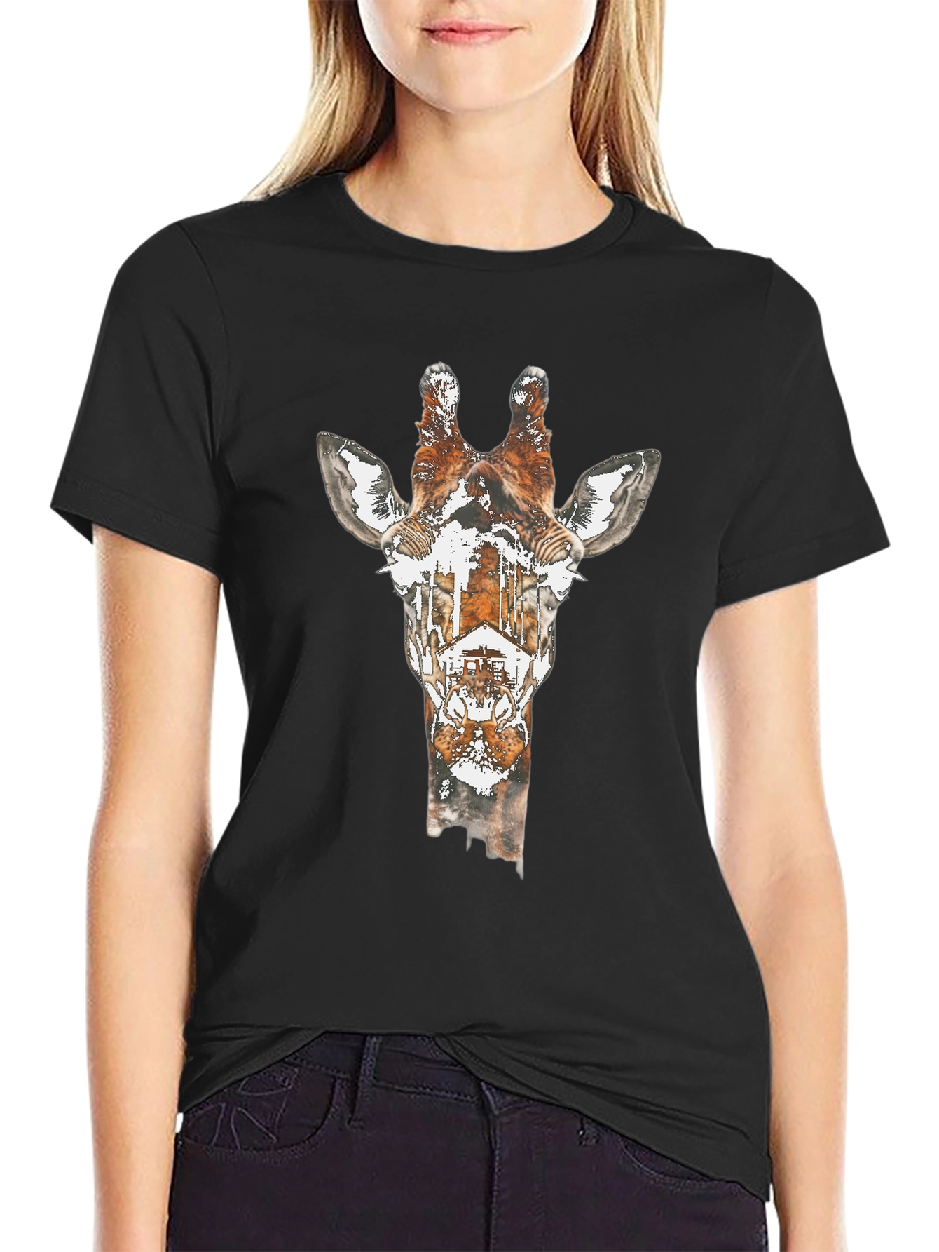 Giraffe Silhouette Graphic Tee - Unique Animal Print Shirt