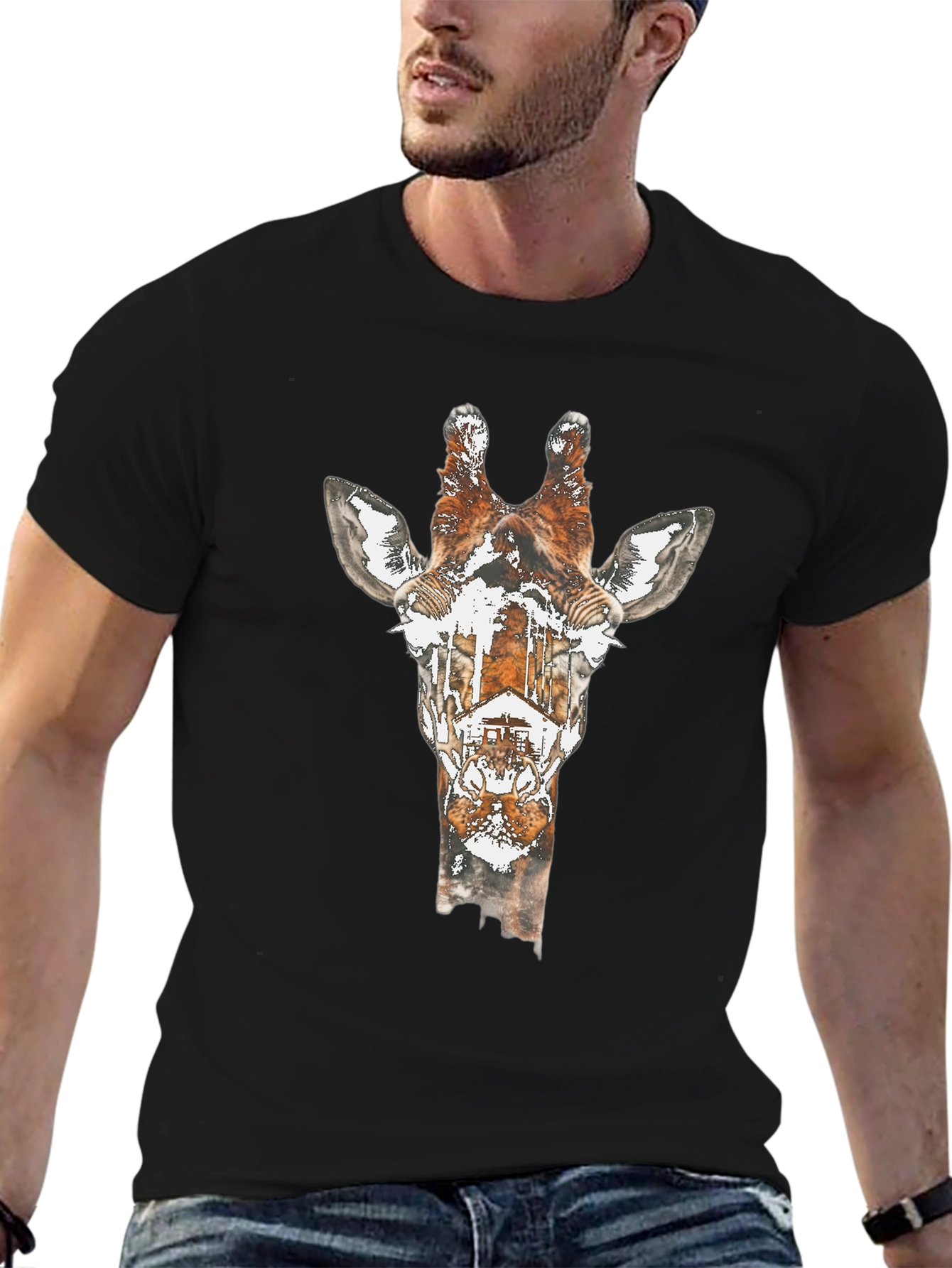 Giraffe Silhouette Graphic Tee - Unique Animal Print Shirt