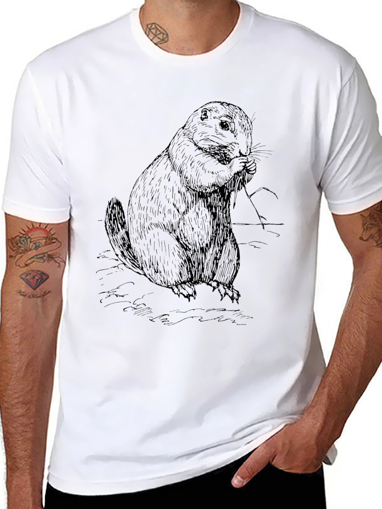Mens Black Groundhog Graphic Tee