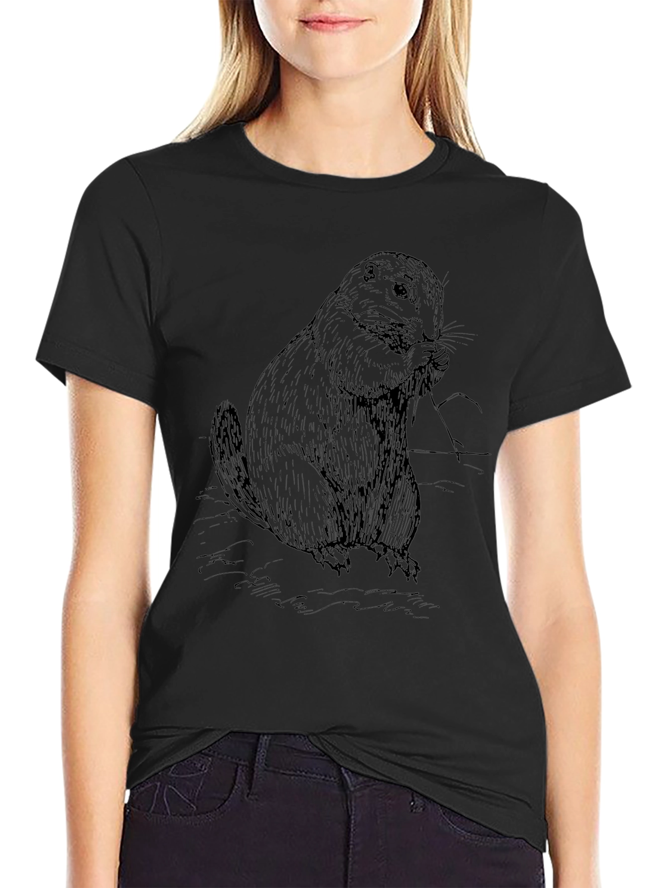 Mens Black Groundhog Graphic Tee