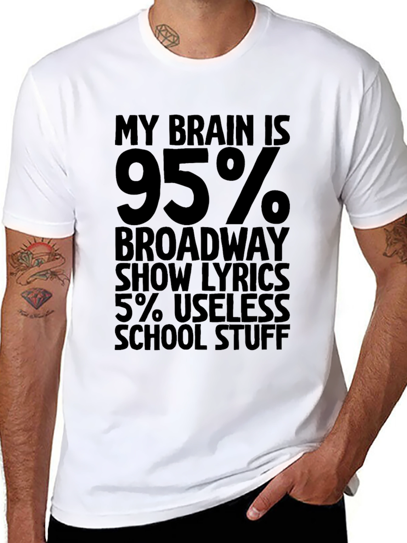 My Brain Is 95% Broadway Lyrics Funny Black T-Shirt