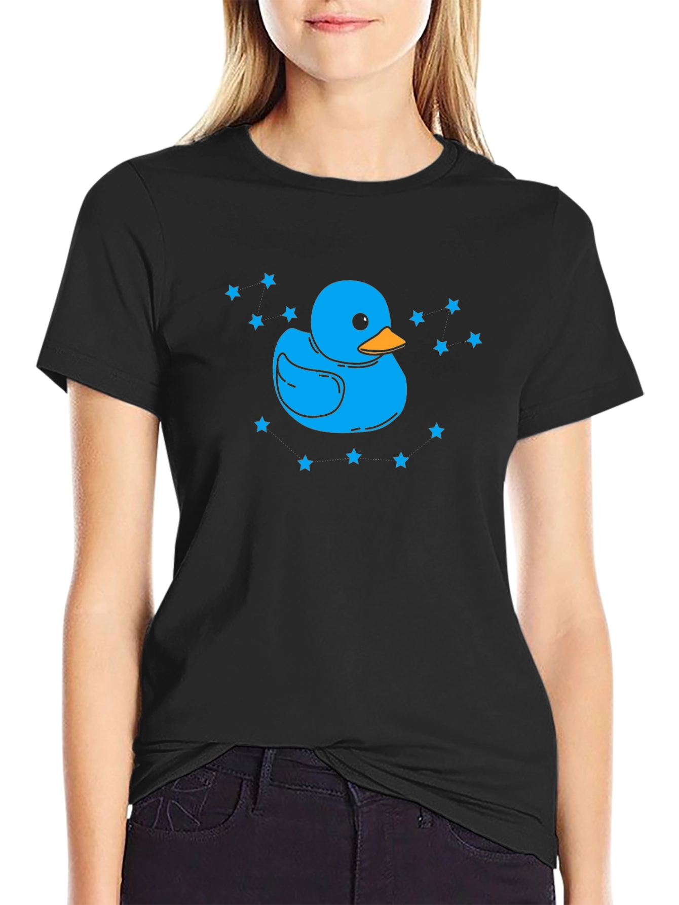 Blue Duck Star Tee - Quirky Black T-Shirt