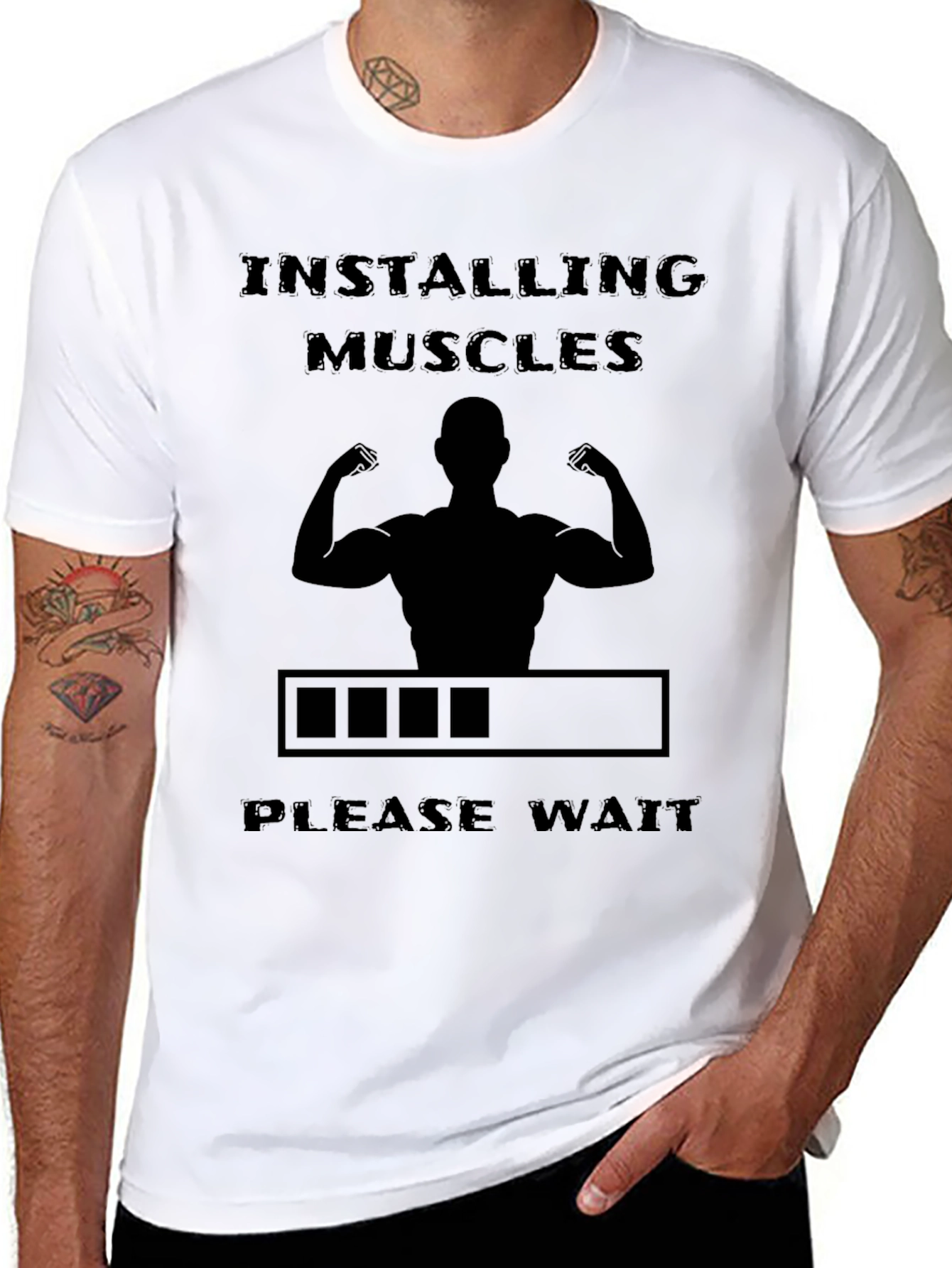 Installing Muscles Graphic Tee - Gym Humor T-Shirt