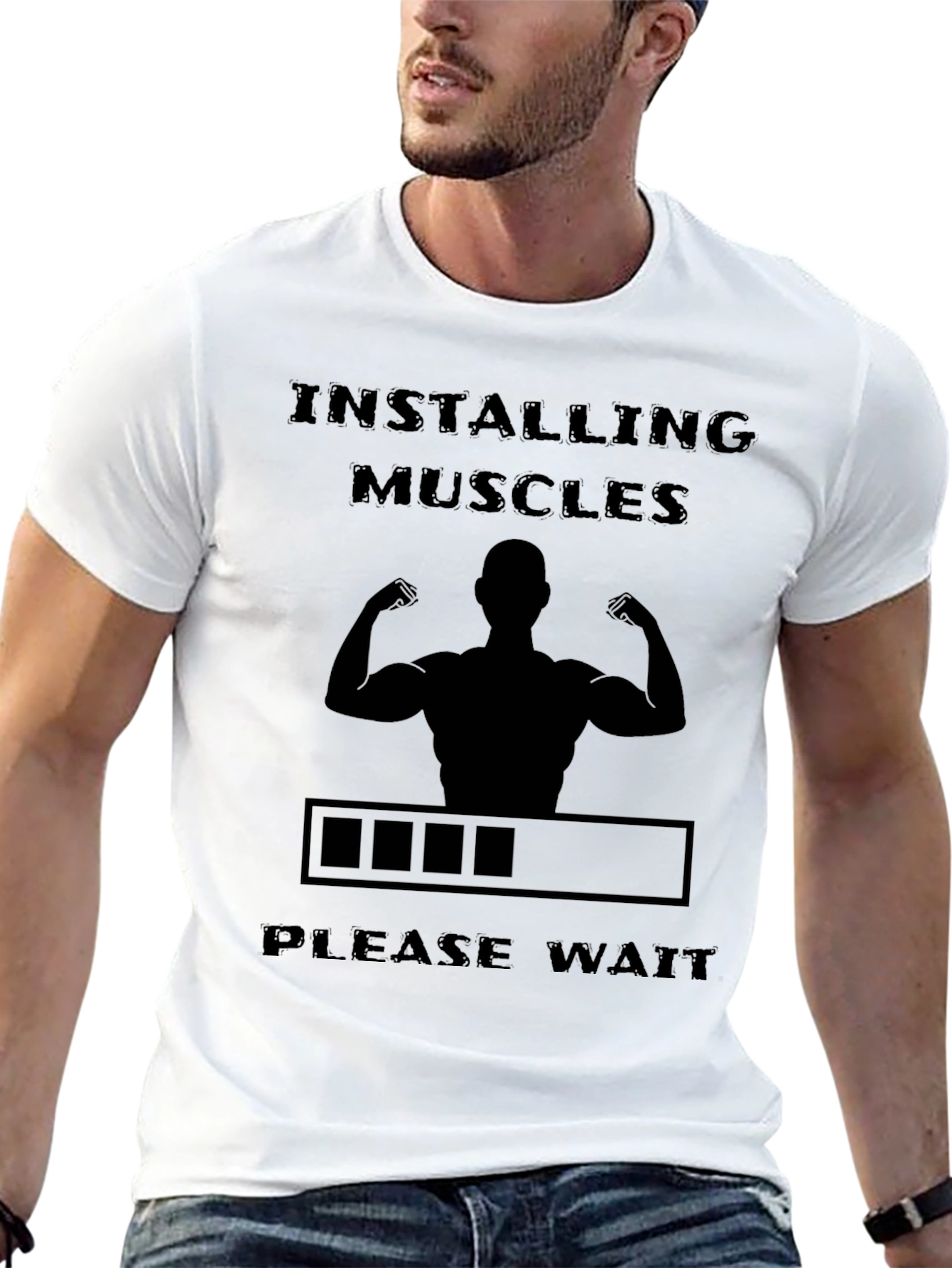 Installing Muscles Graphic Tee - Gym Humor T-Shirt