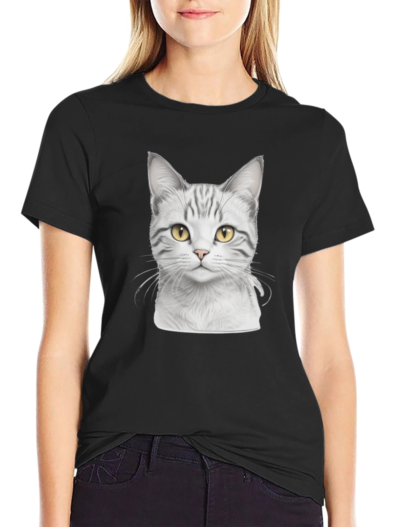 Cat Print Black T-Shirt
