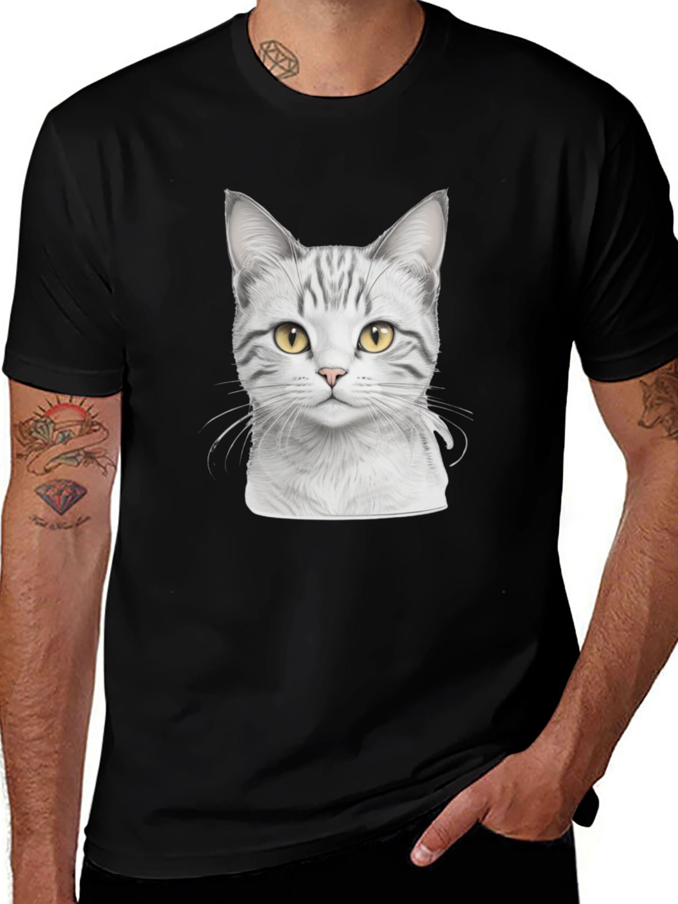 Cat Print Black T-Shirt