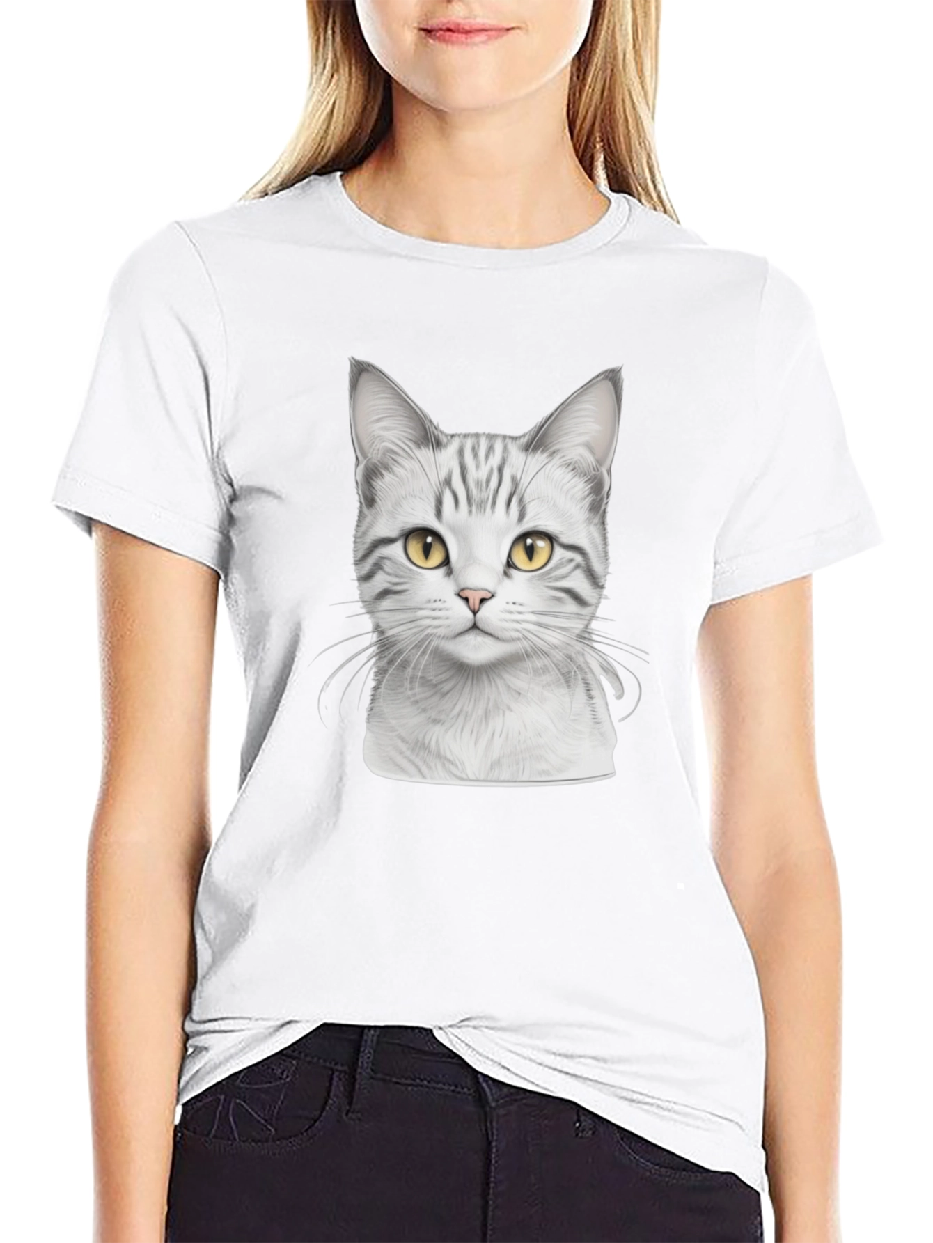 Cat Print Black T-Shirt