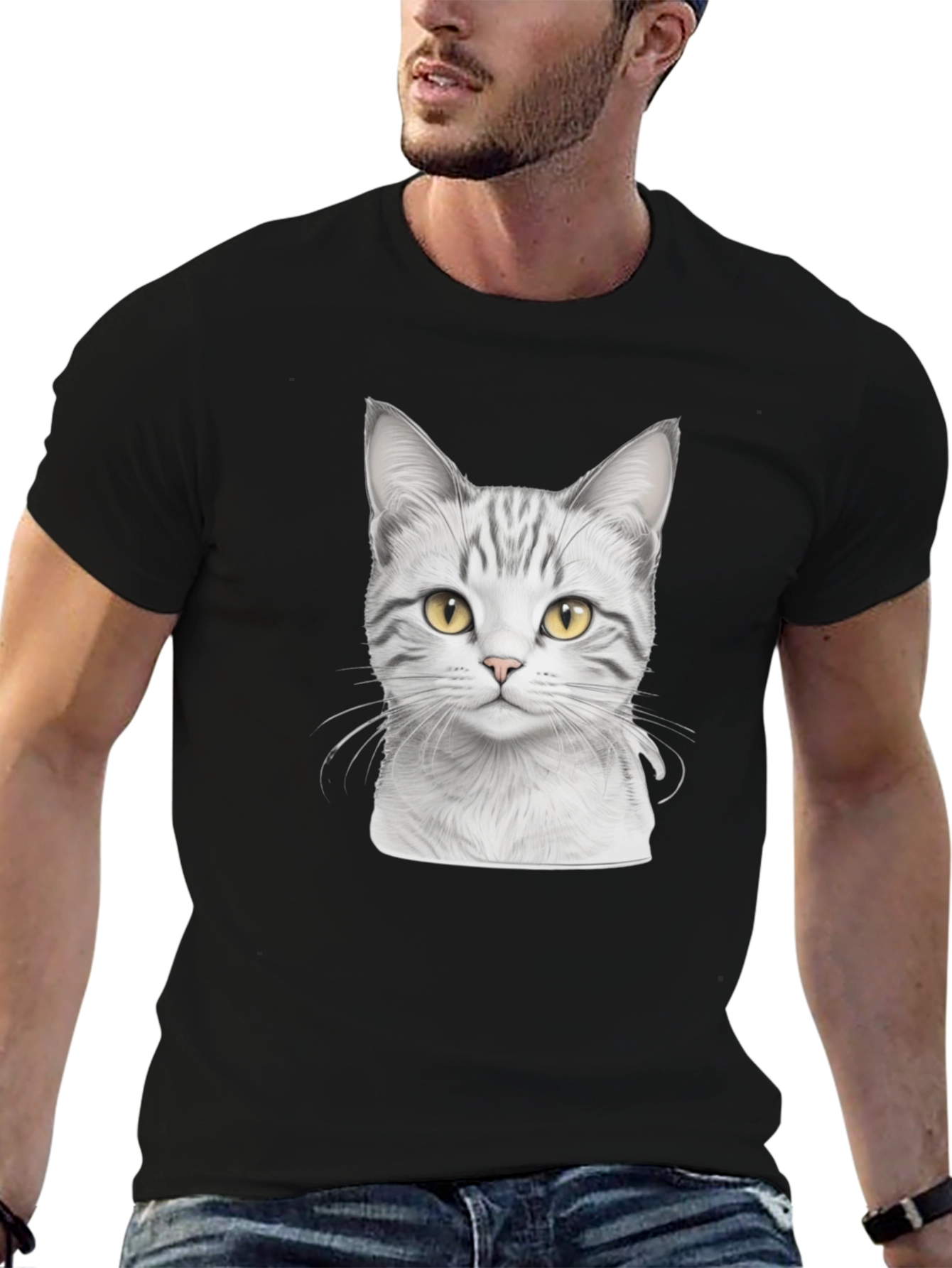Cat Print Black T-Shirt