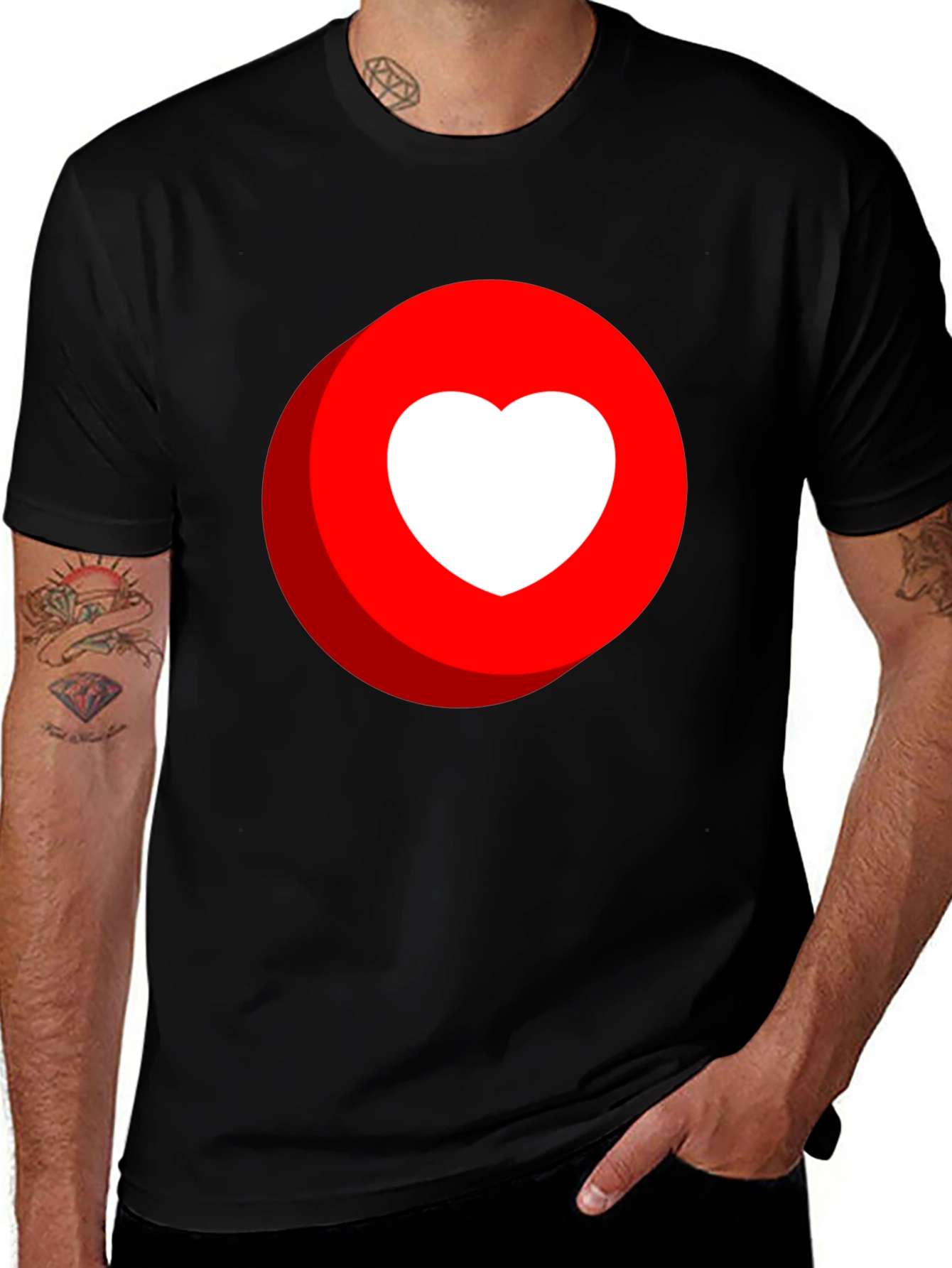 Heart in Red Circle Graphic Tee - Black
