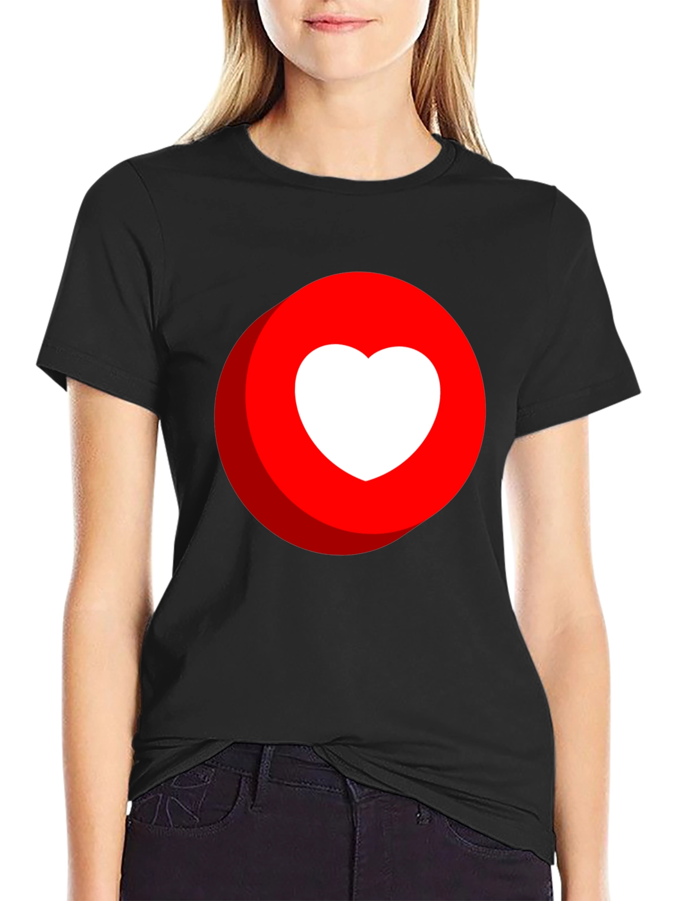 Heart in Red Circle Graphic Tee - Black
