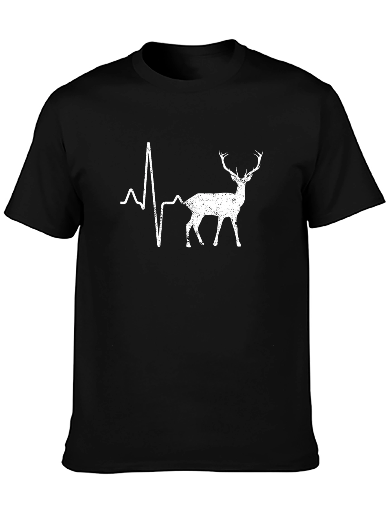 Deer Heartbeat Graphic Tee - Black Cotton T-Shirt