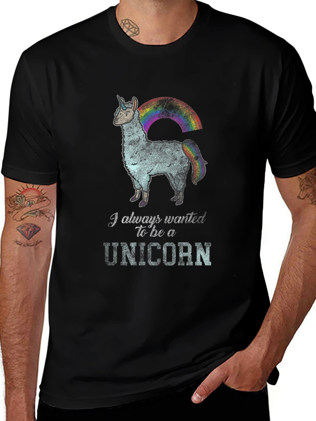Unicorn Llama Black T-Shirt